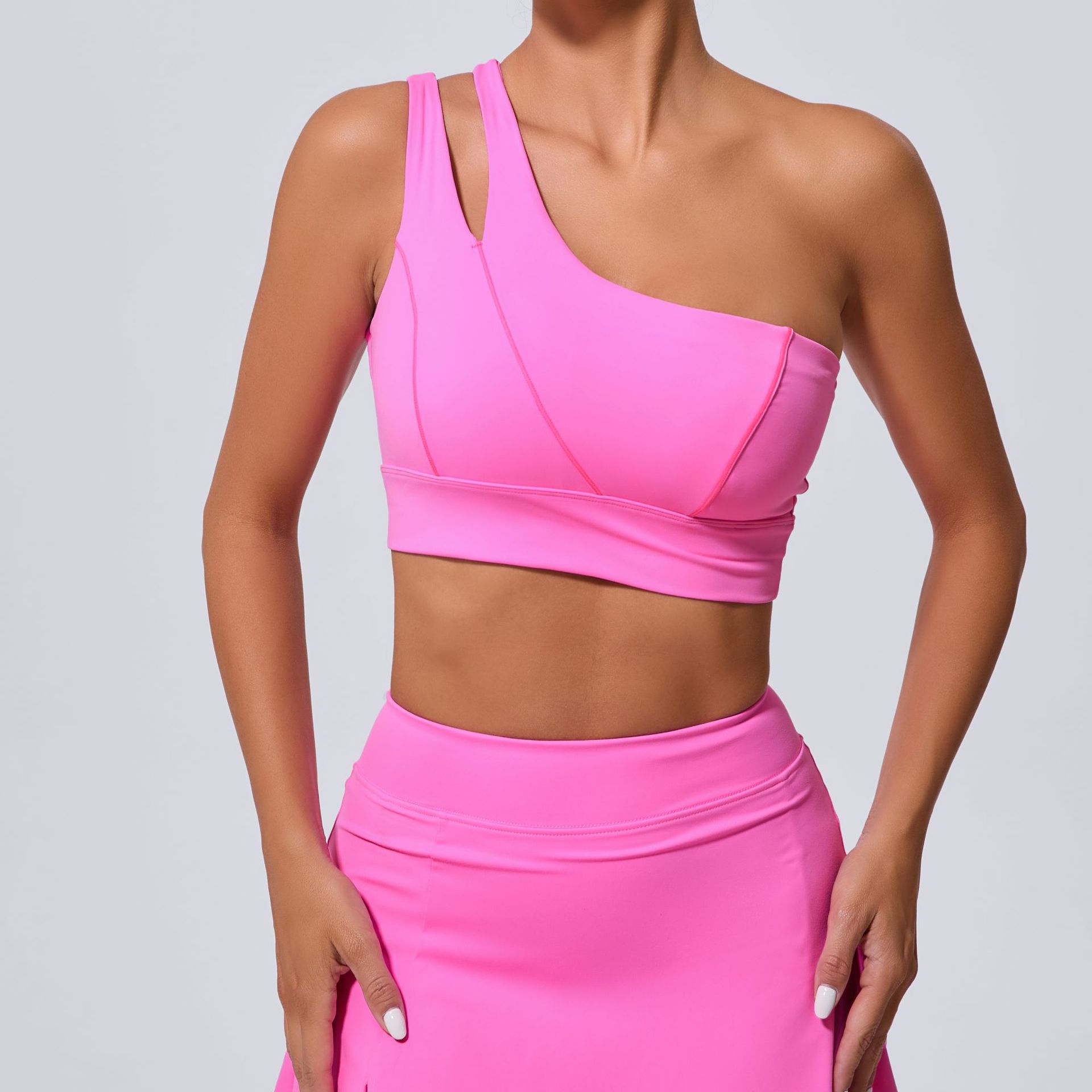 High Resilience One Shoulder Quick Dry Sports Gym Bra QS7006