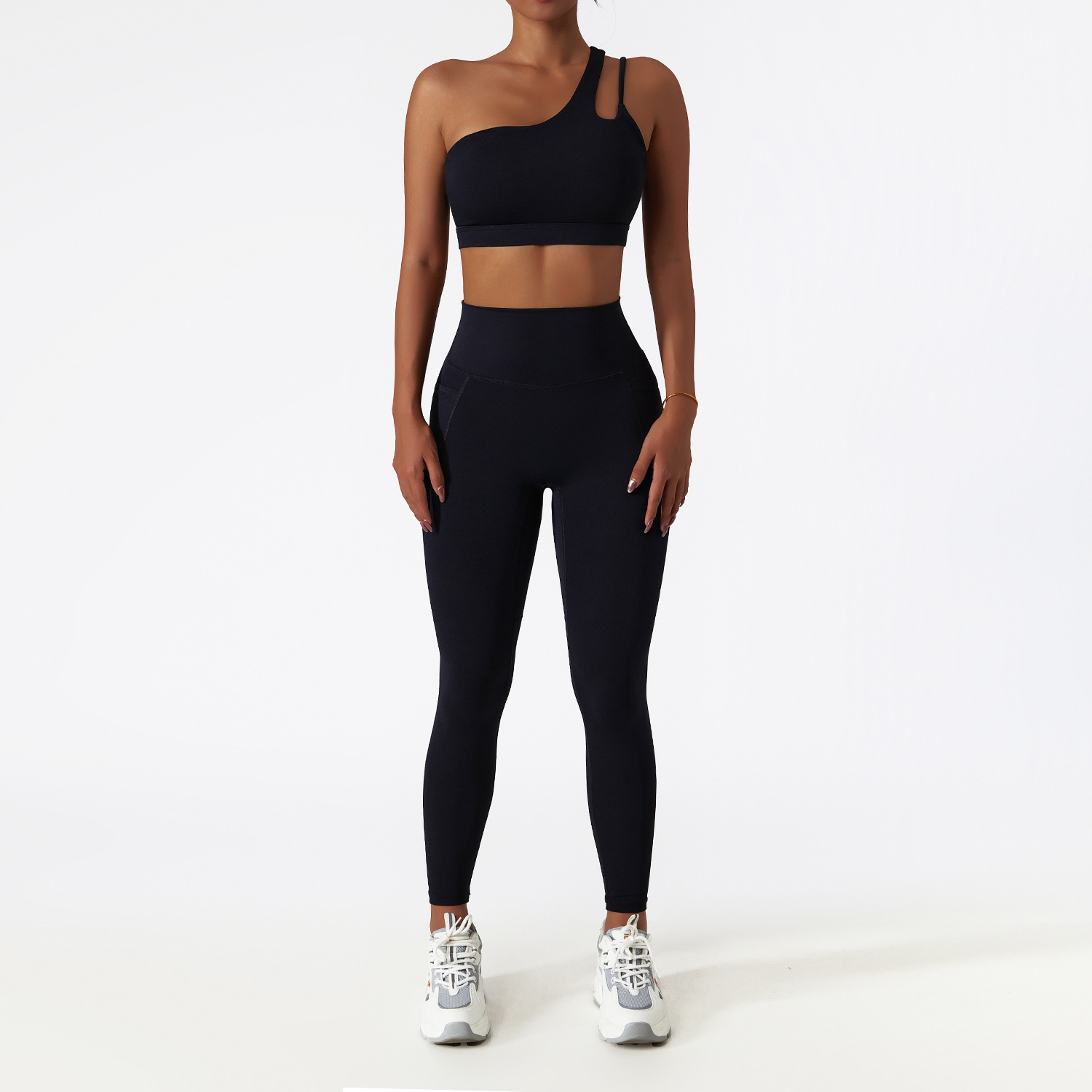 Wide Hem & One Shoulder Soft Material Yoga Sets 6425