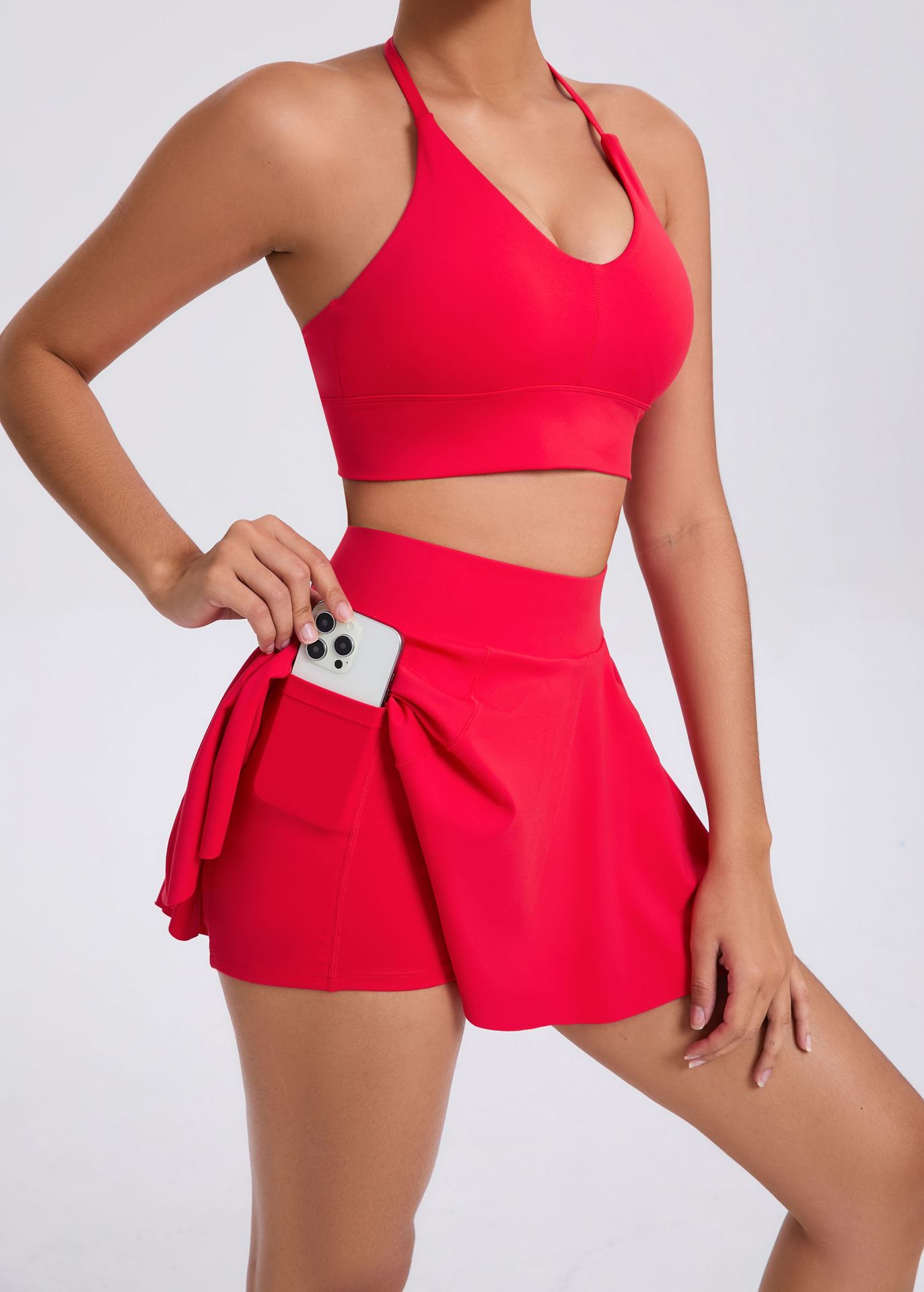 Solid Sports Bra & Tennis Skirt 2 Piece Set QS9904+9905