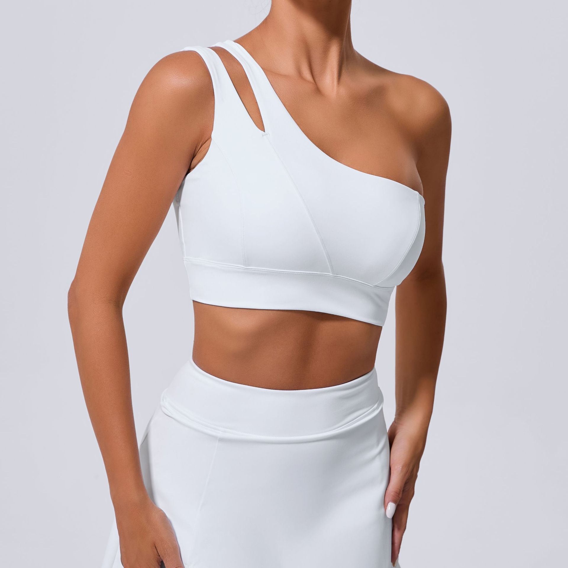 High Resilience One Shoulder Quick Dry Sports Gym Bra QS7006