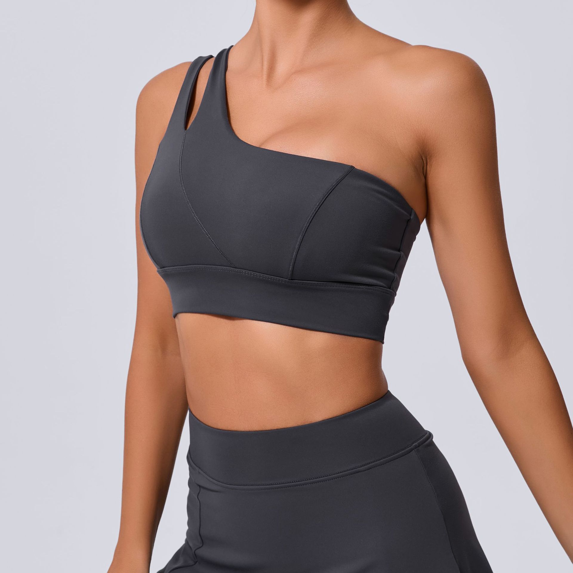 High Resilience One Shoulder Quick Dry Sports Gym Bra QS7006