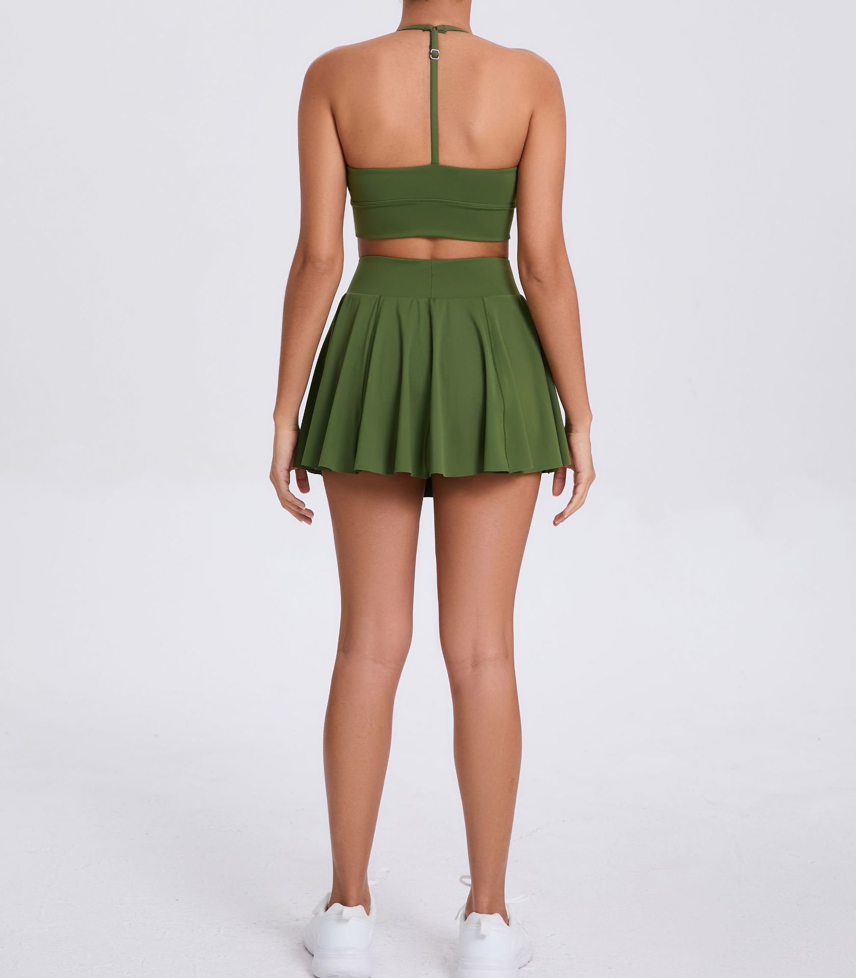 Solid Sports Bra & Tennis Skirt 2 Piece Set QS9904+9905