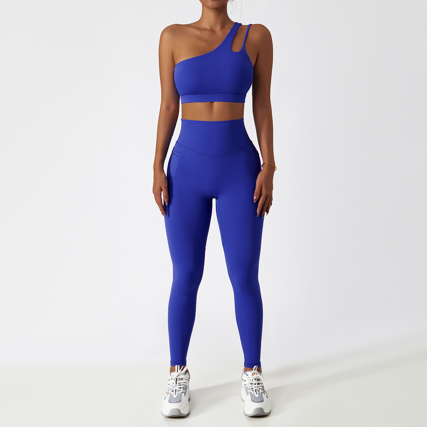 Wide Hem & One Shoulder Soft Material Yoga Sets 6425