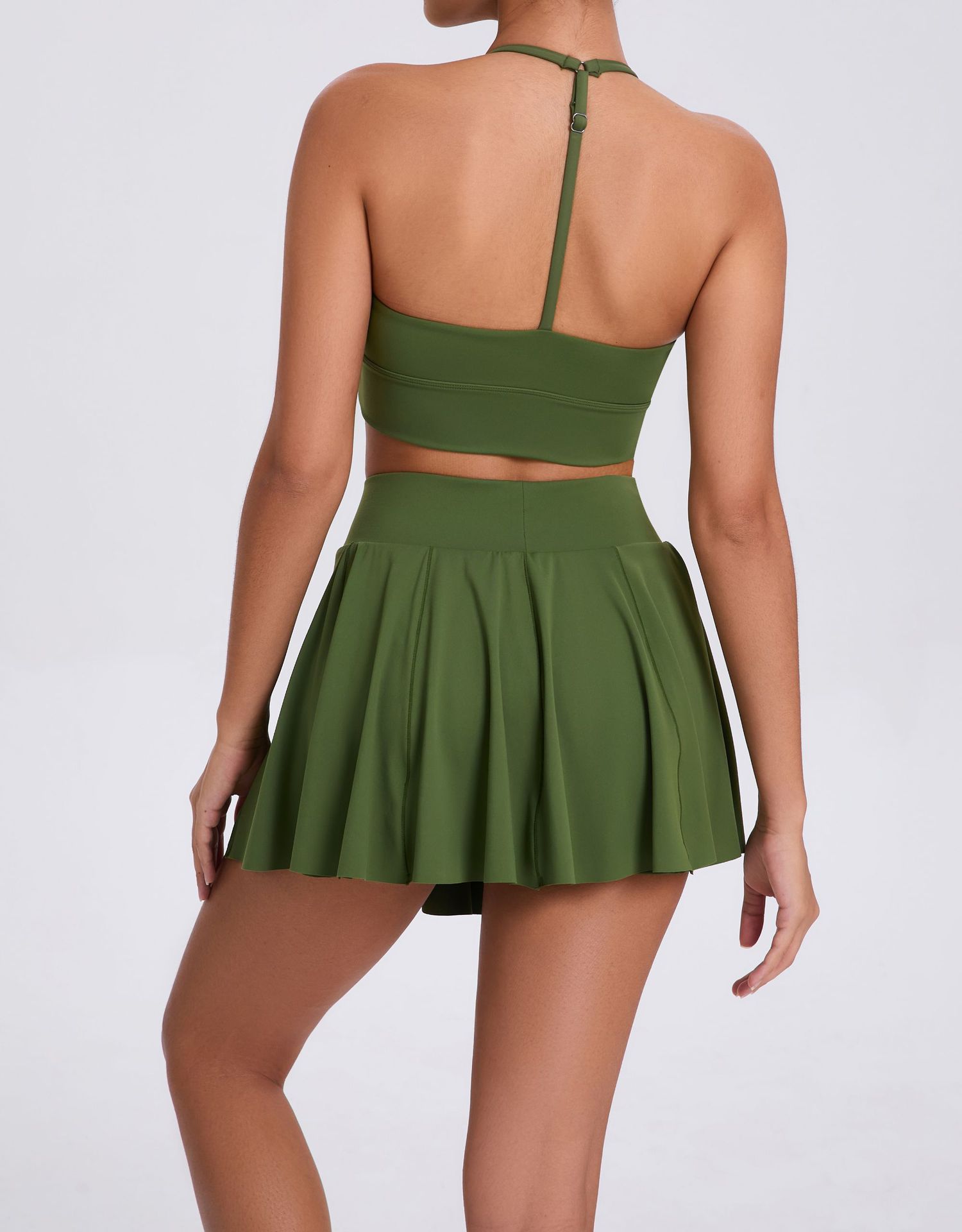 Solid Sports Bra & Tennis Skirt 2 Piece Set QS9904+9905