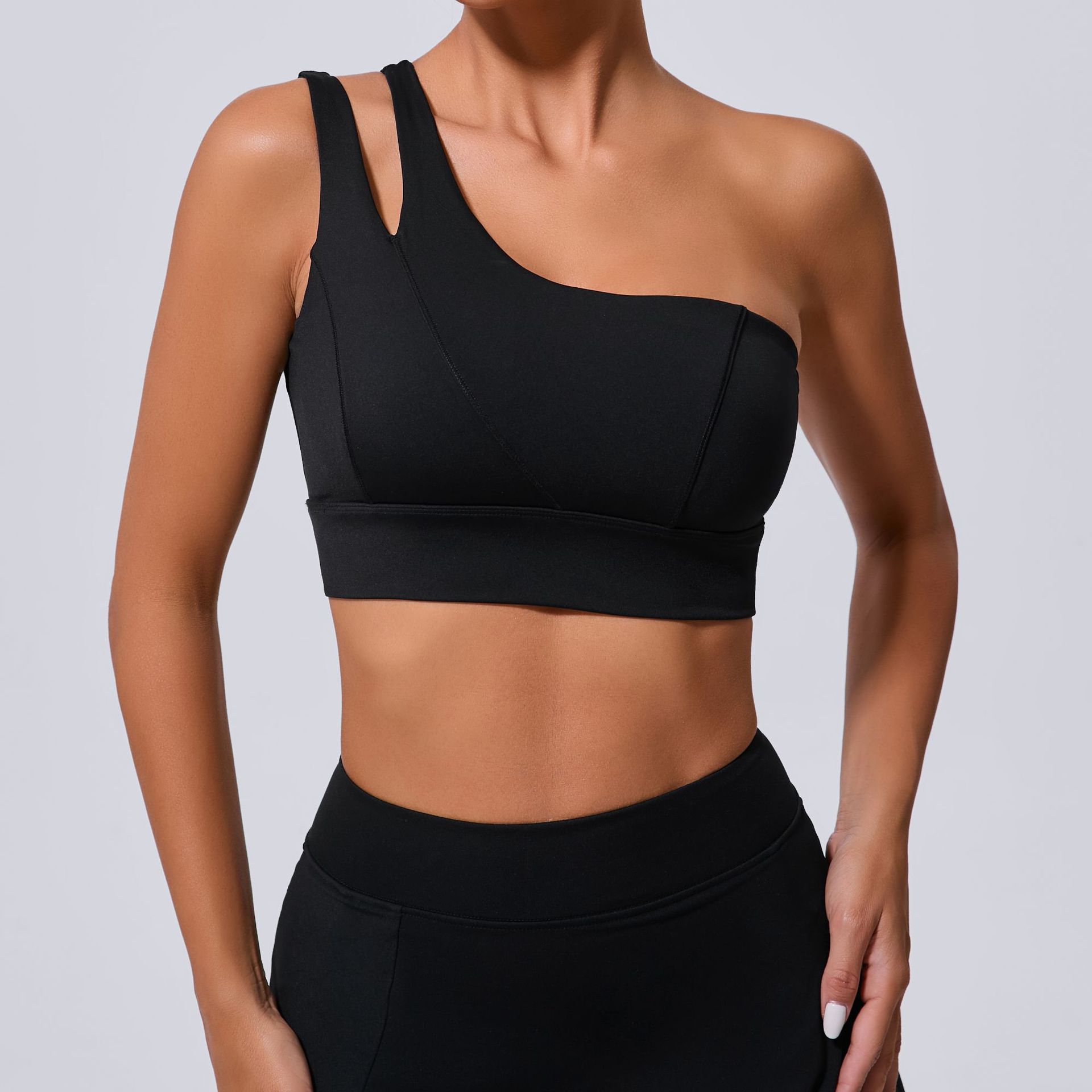 High Resilience One Shoulder Quick Dry Sports Gym Bra QS7006