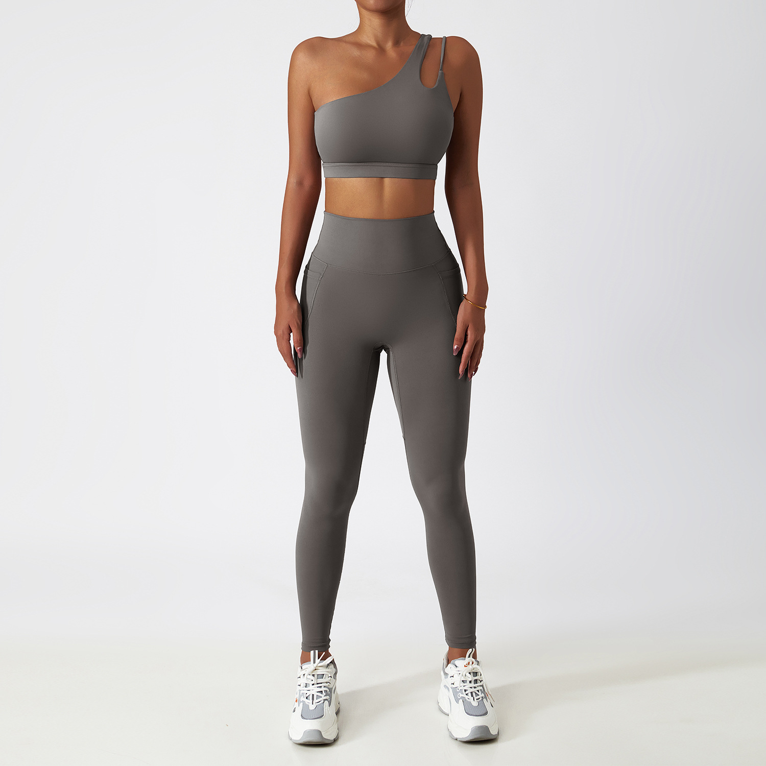 Wide Hem & One Shoulder Soft Material Yoga Sets 6425
