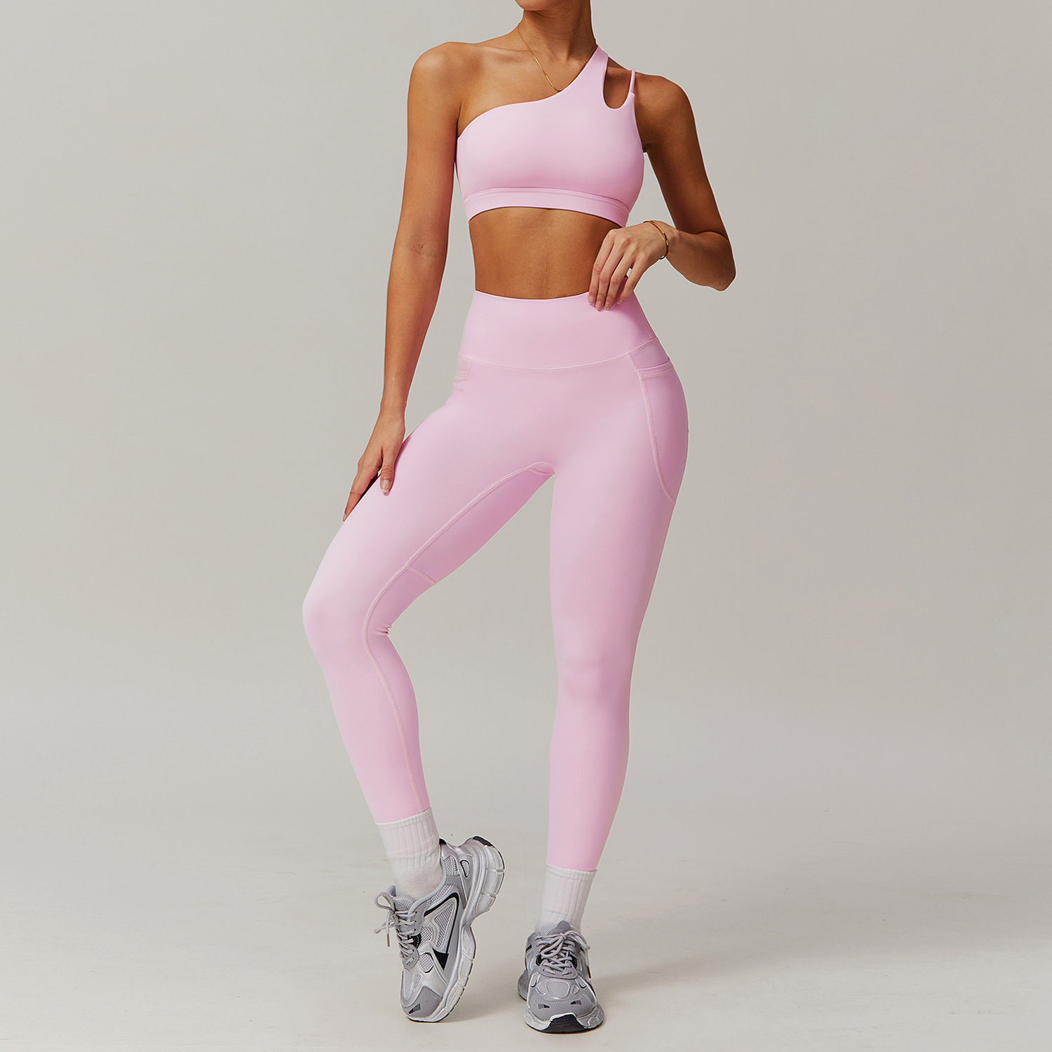 Wide Hem & One Shoulder Soft Material Yoga Sets 6425