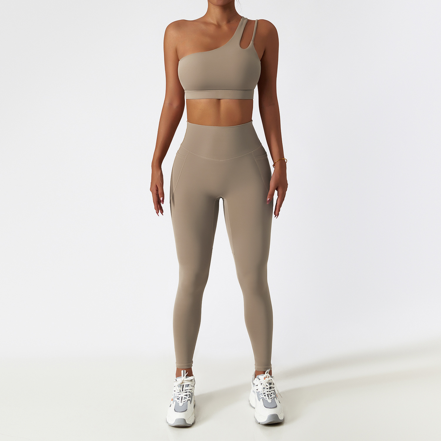 Wide Hem & One Shoulder Soft Material Yoga Sets 6425