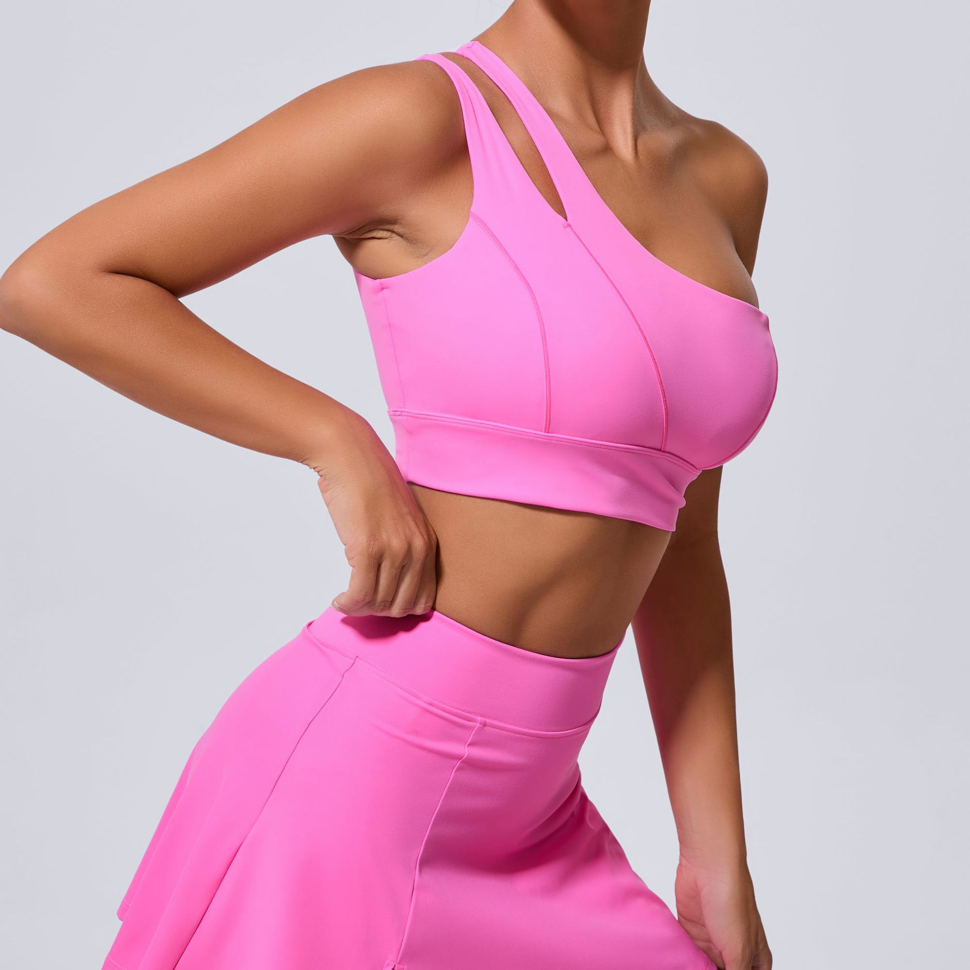 High Resilience One Shoulder Quick Dry Sports Gym Bra QS7006