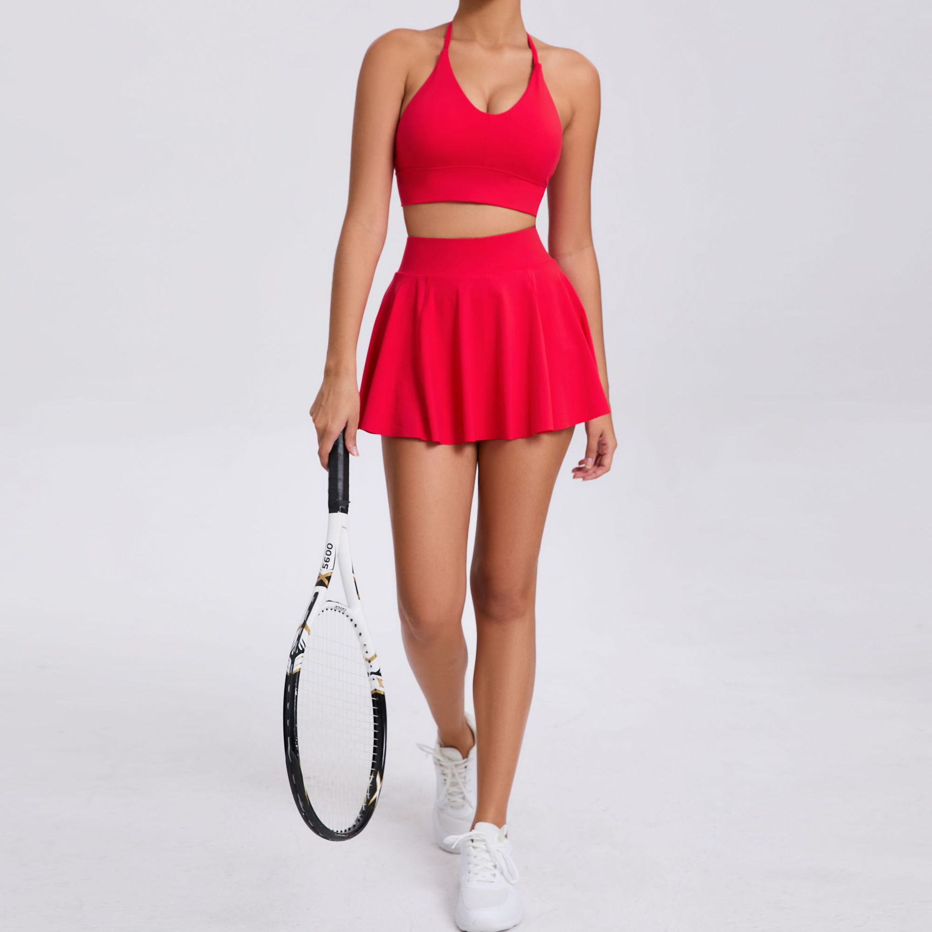 Solid Sports Bra & Tennis Skirt 2 Piece Set QS9904+9905