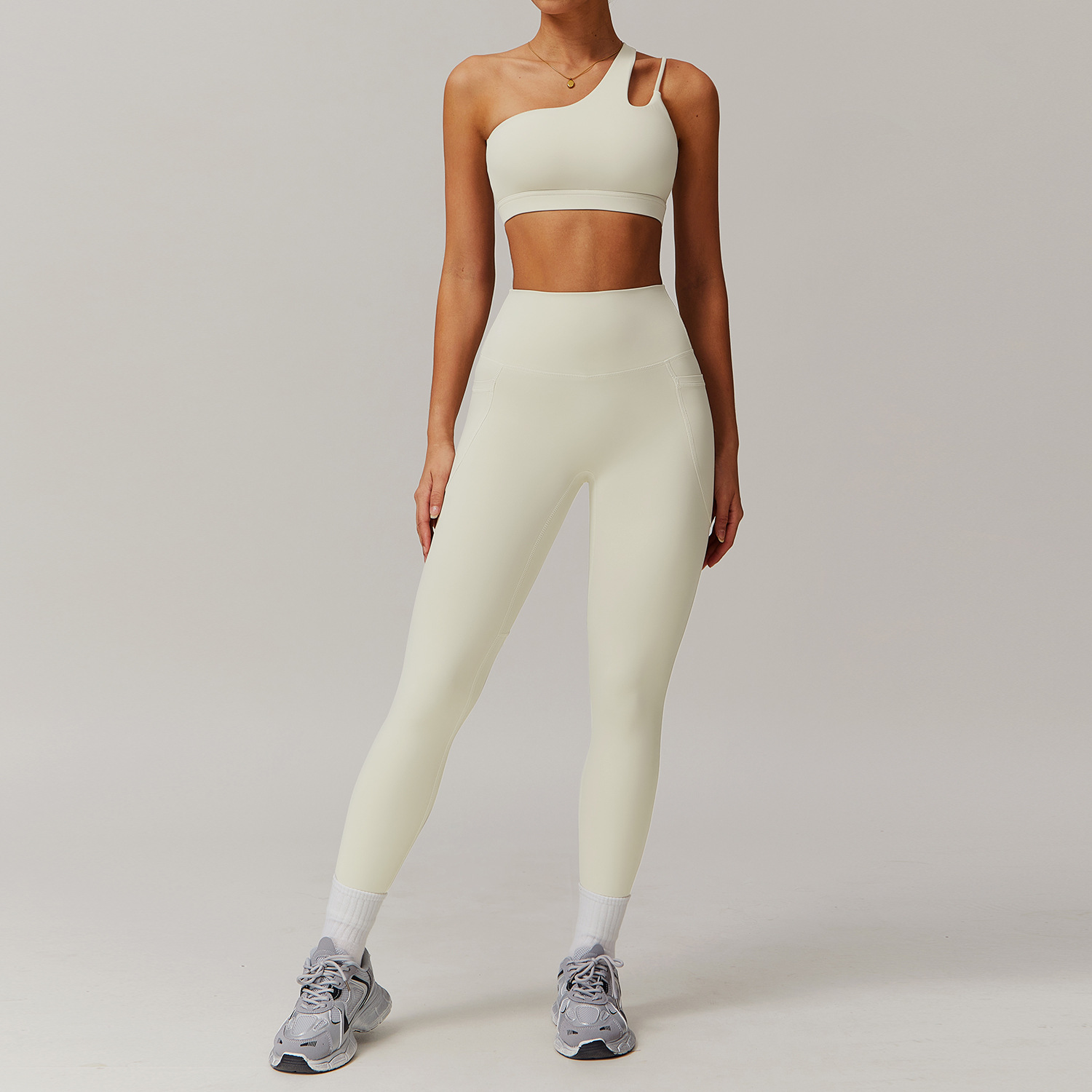Wide Hem & One Shoulder Soft Material Yoga Sets 6425