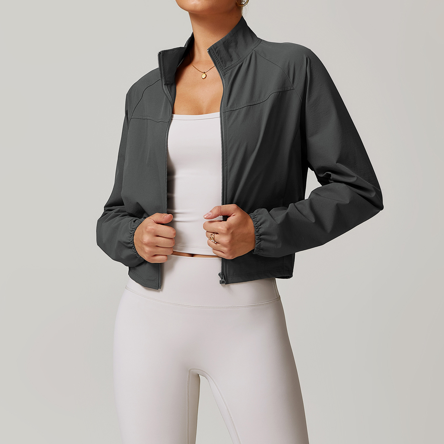 Quick Dry Zip Down Yoga Jacket with Side Pockects and Hidden Pockect 8945