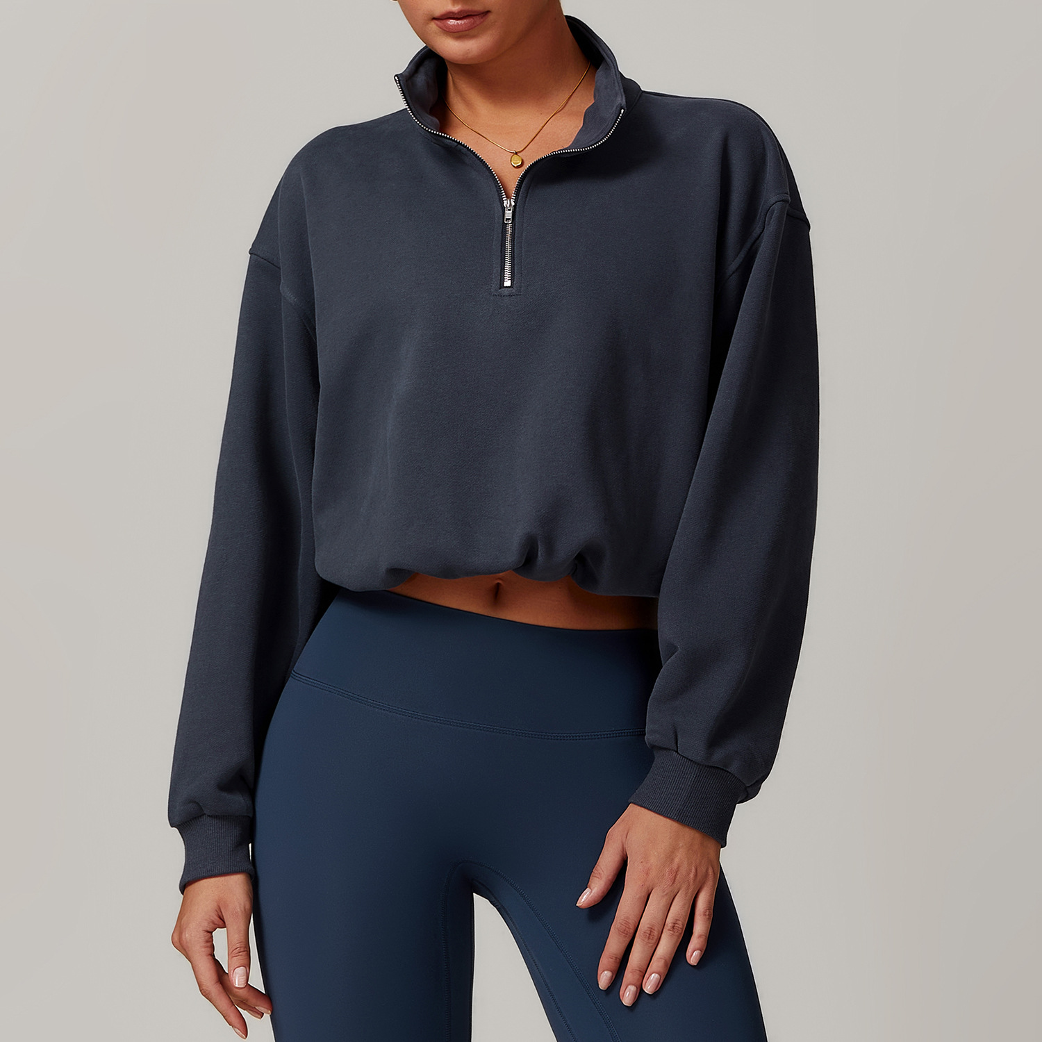 Stand Collar Zip Down Sweatshirt 8936