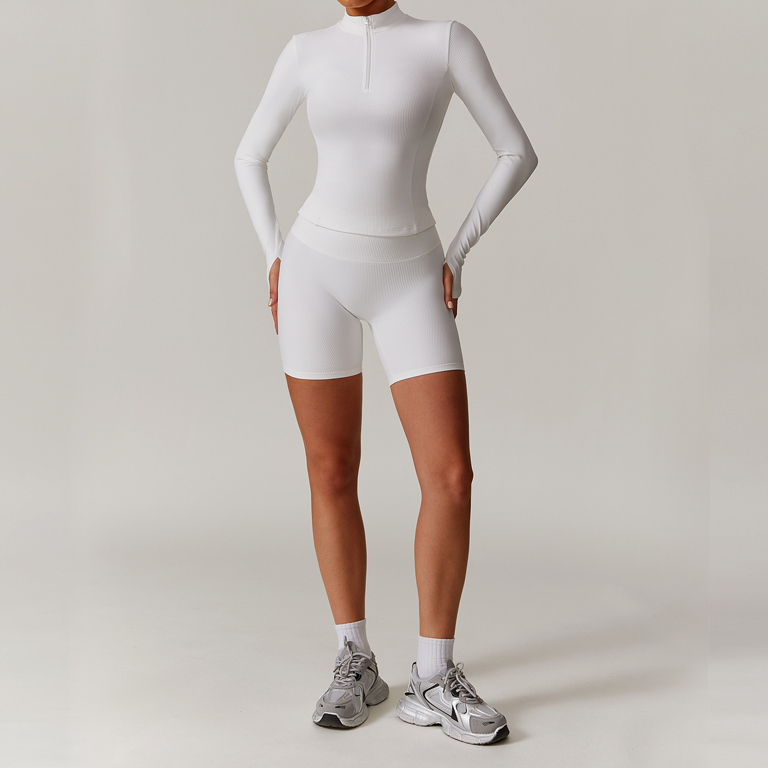 Long & Short Sleeves Ribbed Yoga Shorts Sets 3 Options 9018