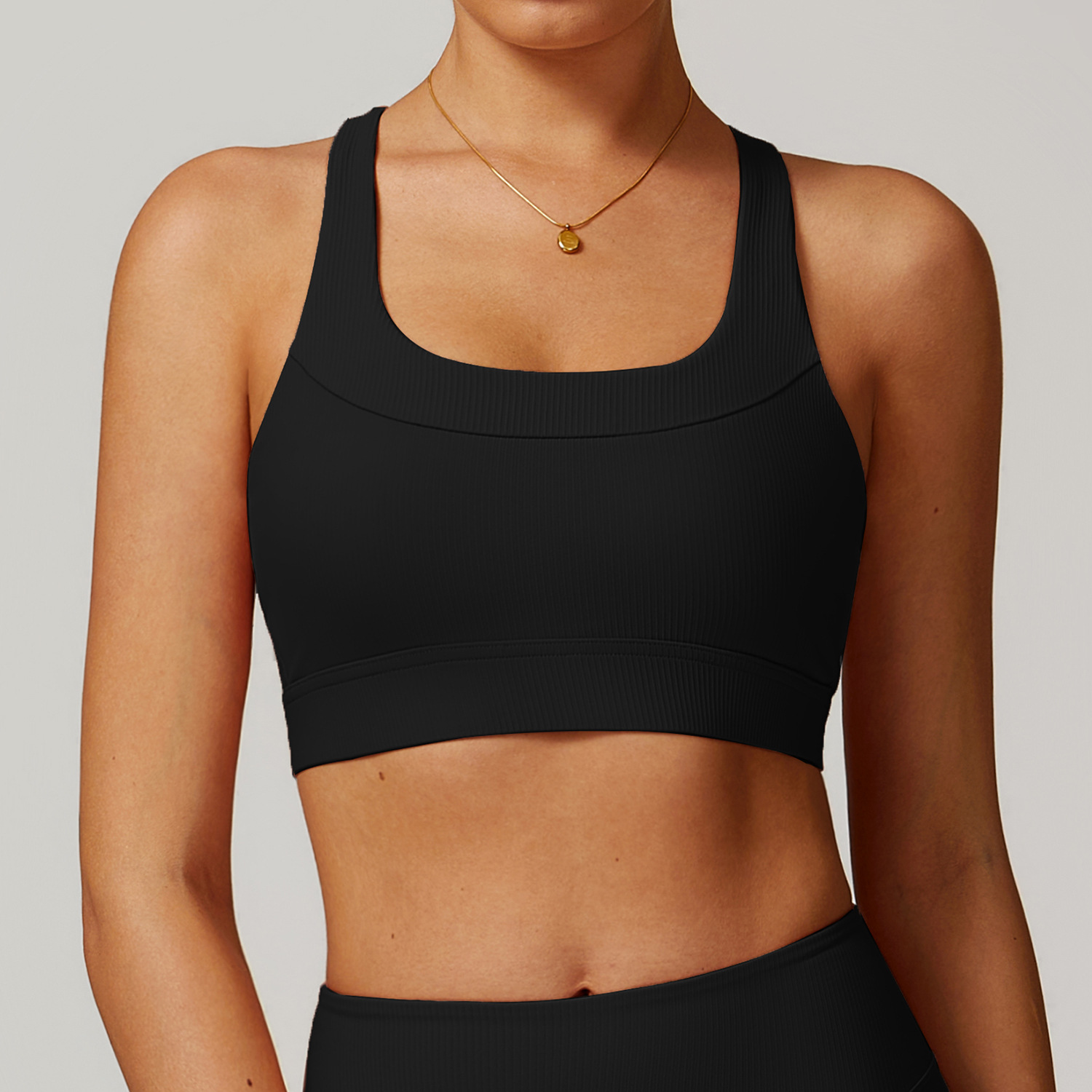 Ribbed Blackless Yoga Bra 8883