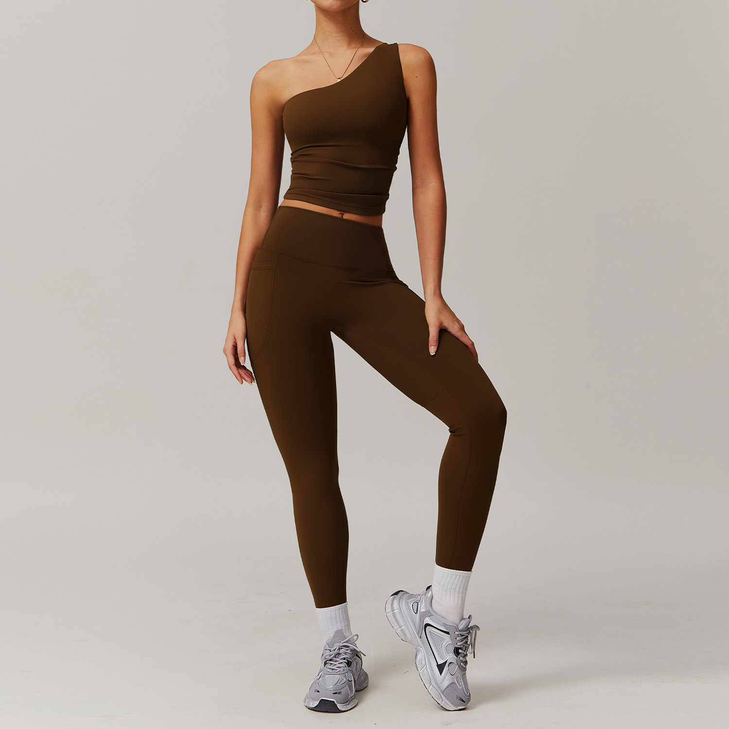 Soft Fabric One Shoulder Yoga Sets 4 Options 8408