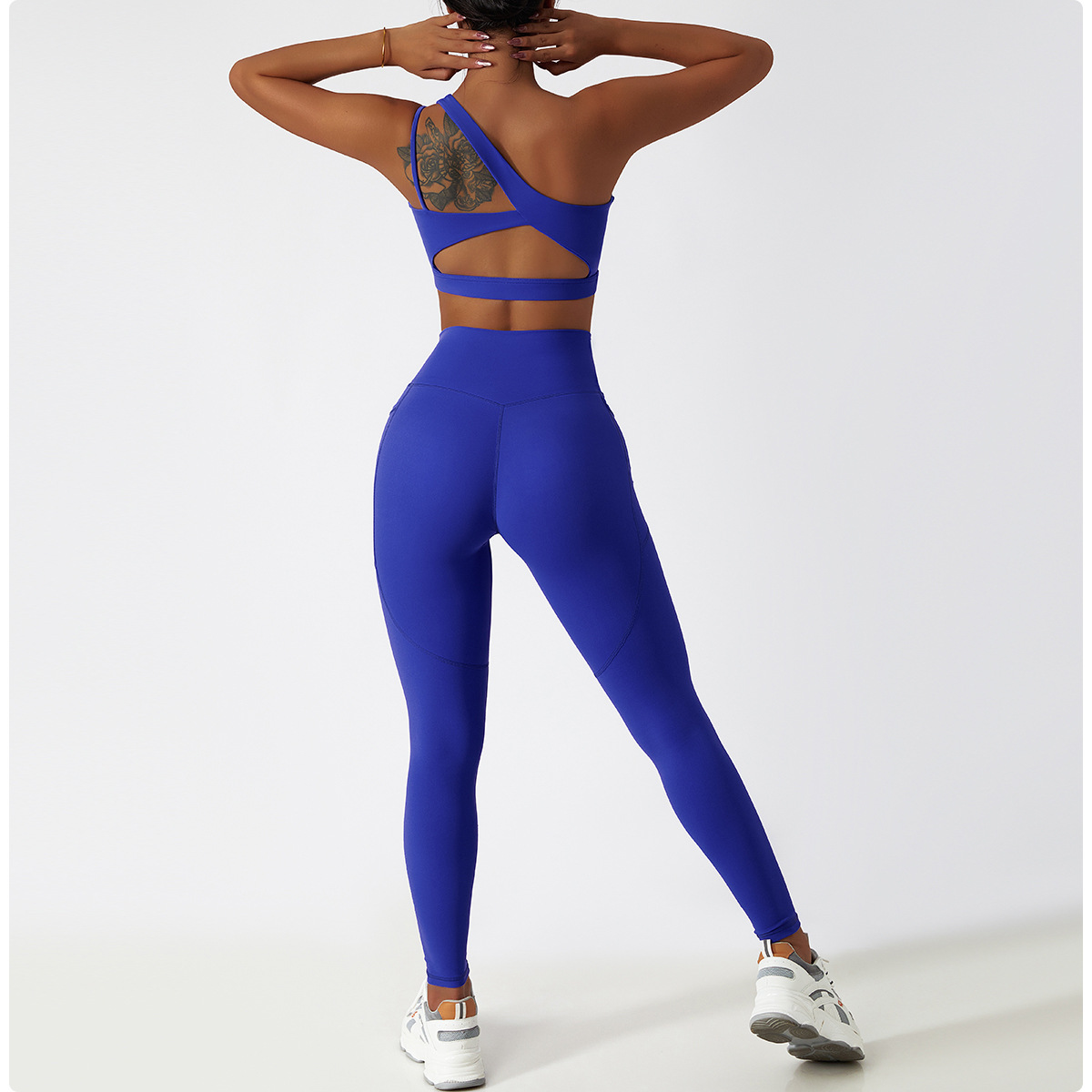 Wide Hem & One Shoulder Soft Material Yoga Sets 6425