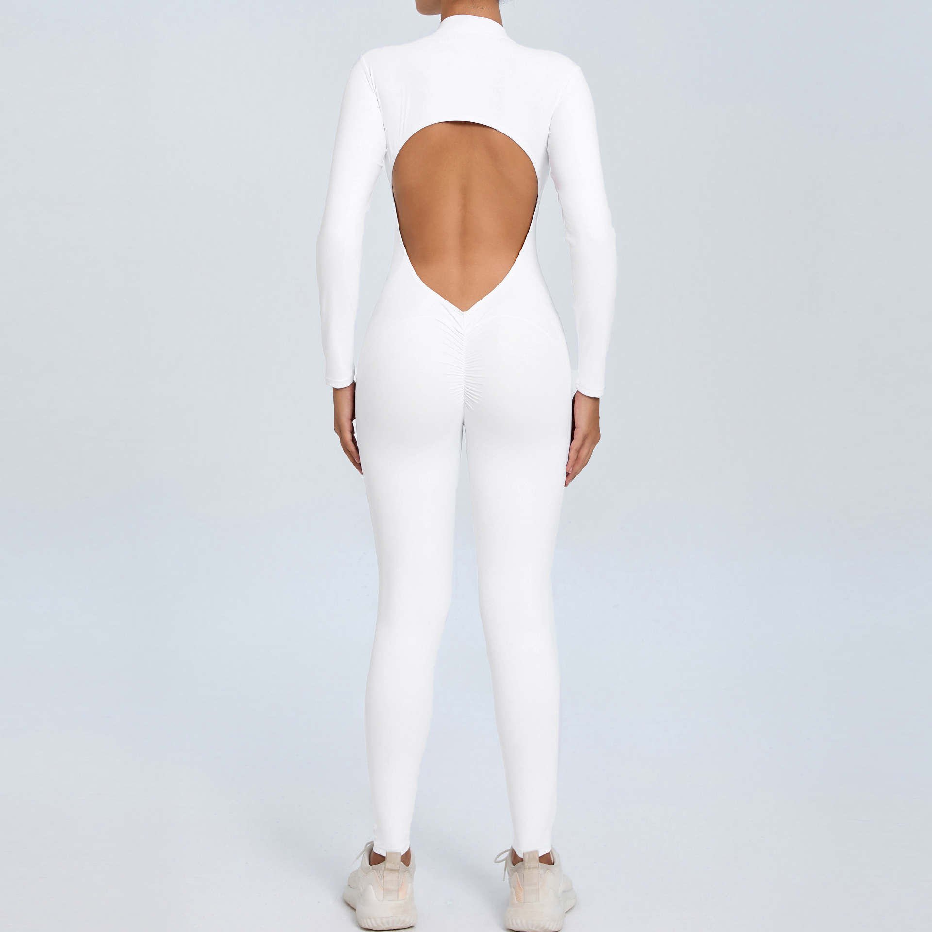 Backless Half Zipper Long Sleeve Yoga Legging Jumpsuit  QSZY02 