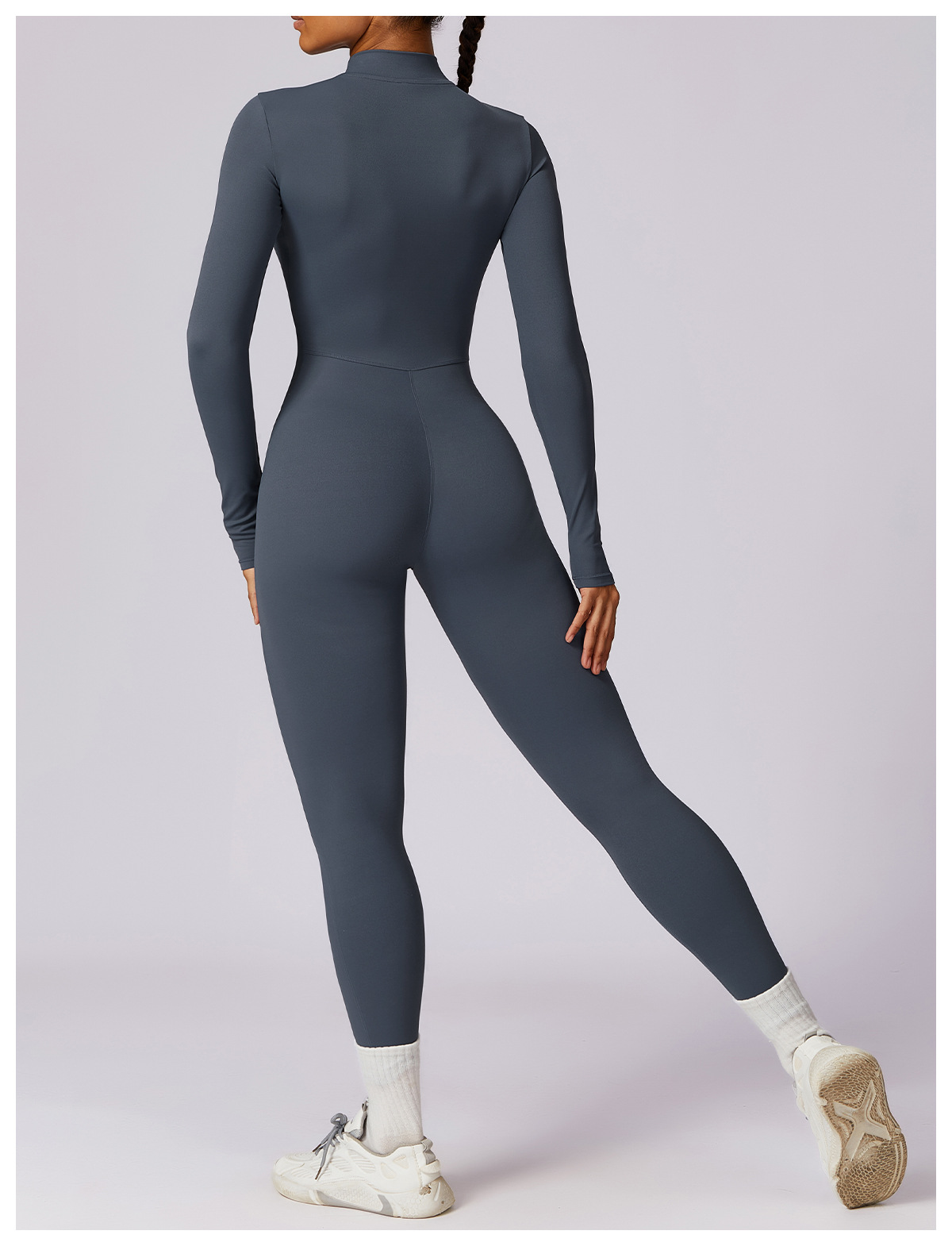 Soft Fabric Zip Down Long Sleeve Jumpsuit 8306
