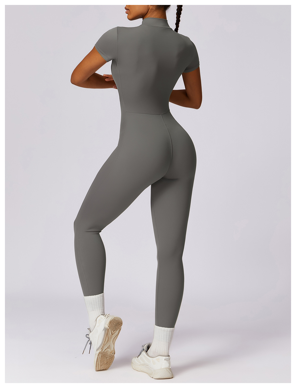Soft Fabric Zip Down Short Sleeve Jumpsuit 8305