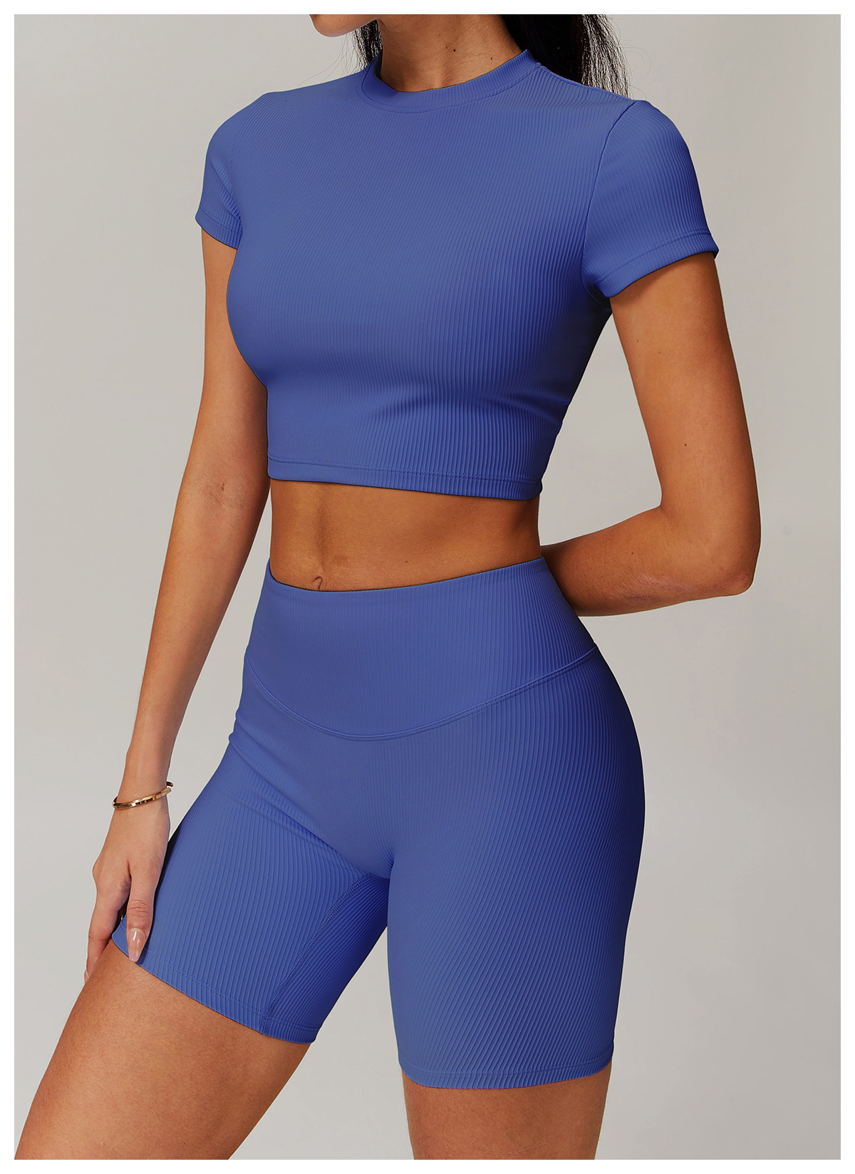 Long & Short Sleeves Ribbed Yoga Shorts Sets 3 Options 9018