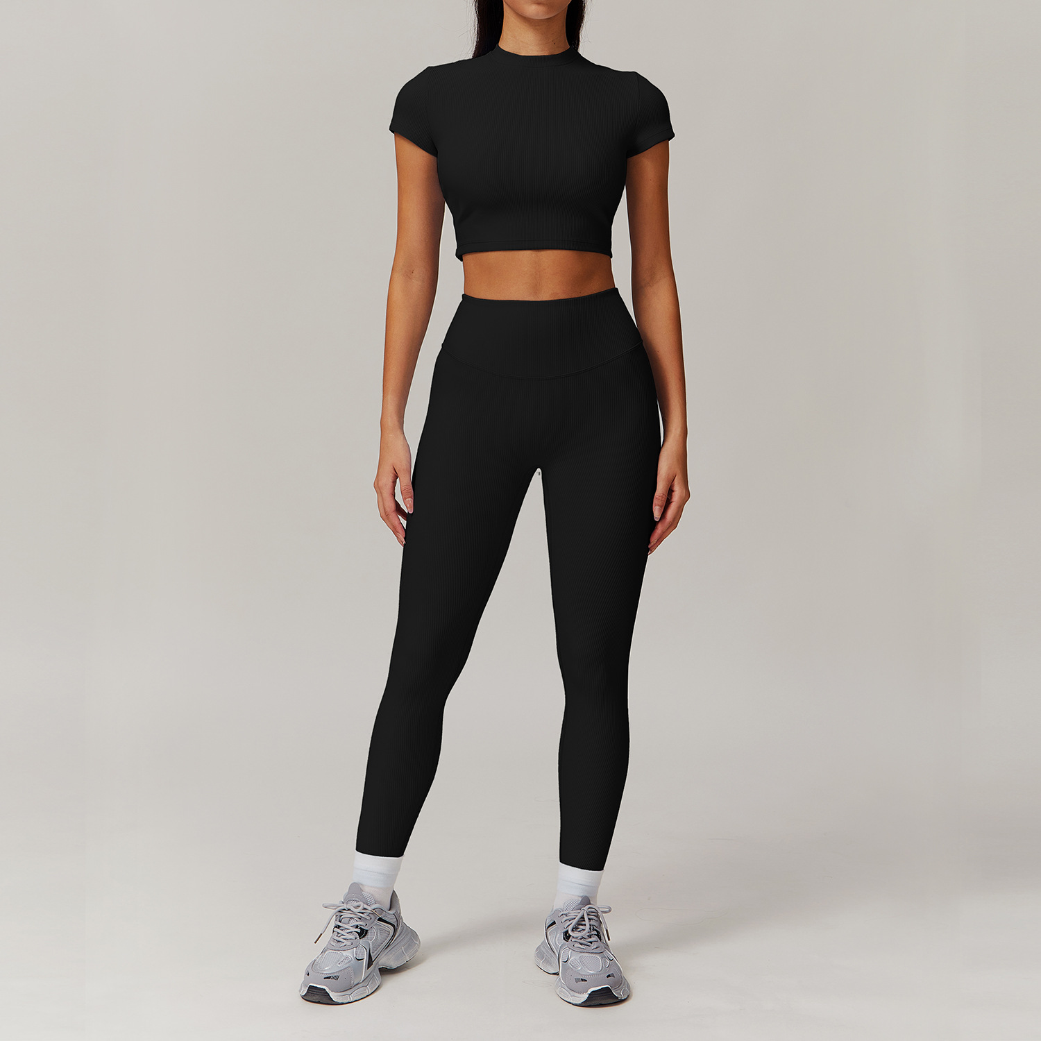 Long & Short Sleeves Ribbed Yoga Sets 3 Options 9018