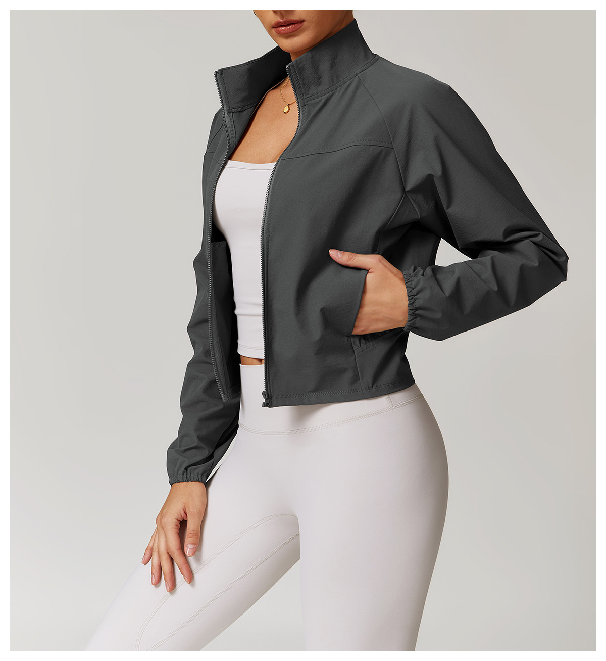 Quick Dry Zip Down Yoga Jacket with Side Pockects and Hidden Pockect 8945