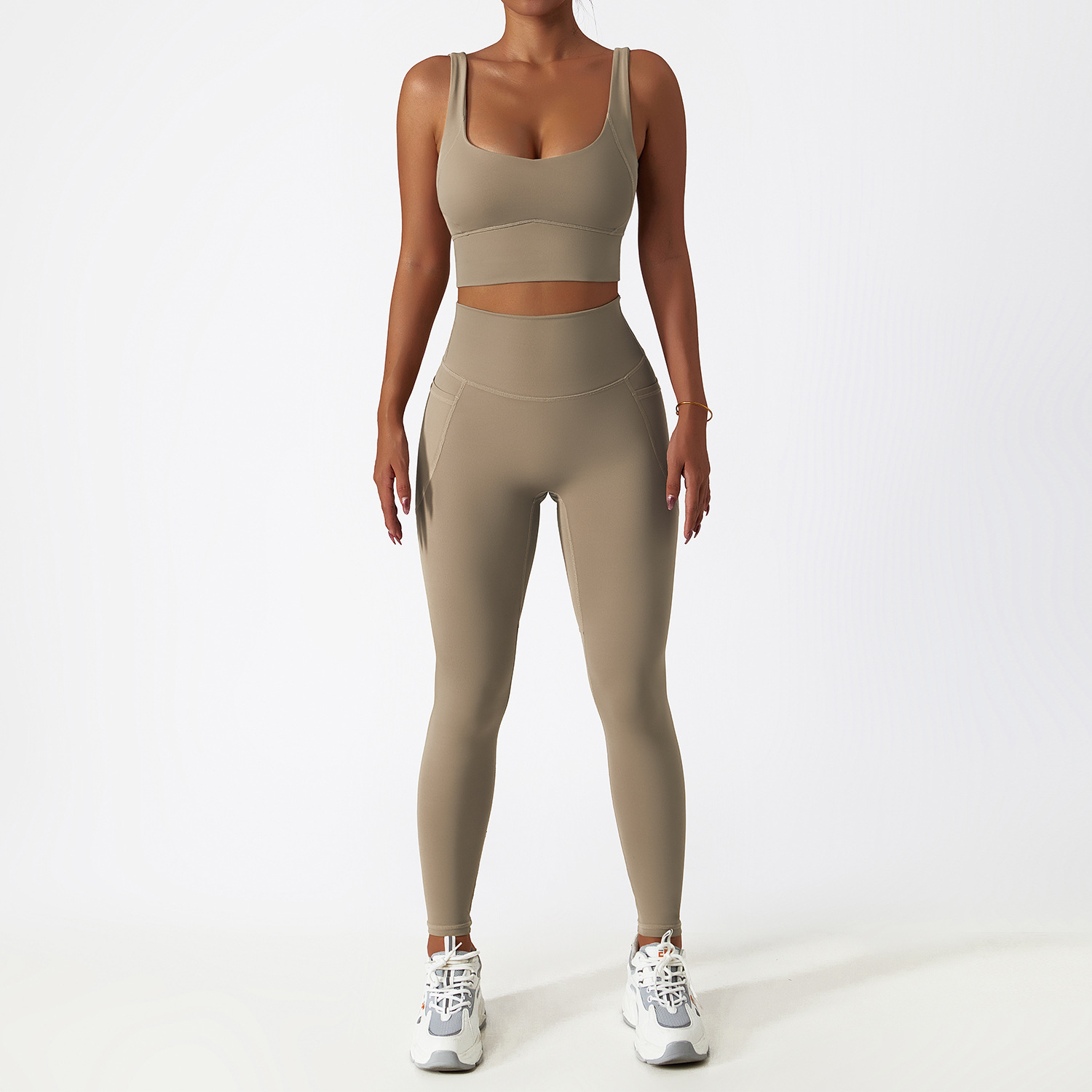 Wide Hem & One Shoulder Soft Material Yoga Sets 6425