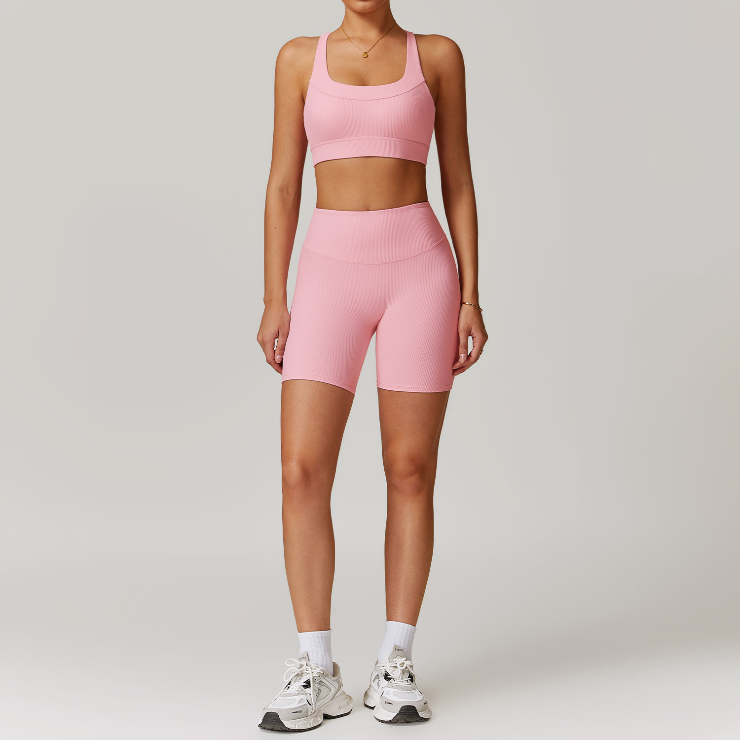 Curved Waist Ribbed Yoga Sets 2 Options 8883
