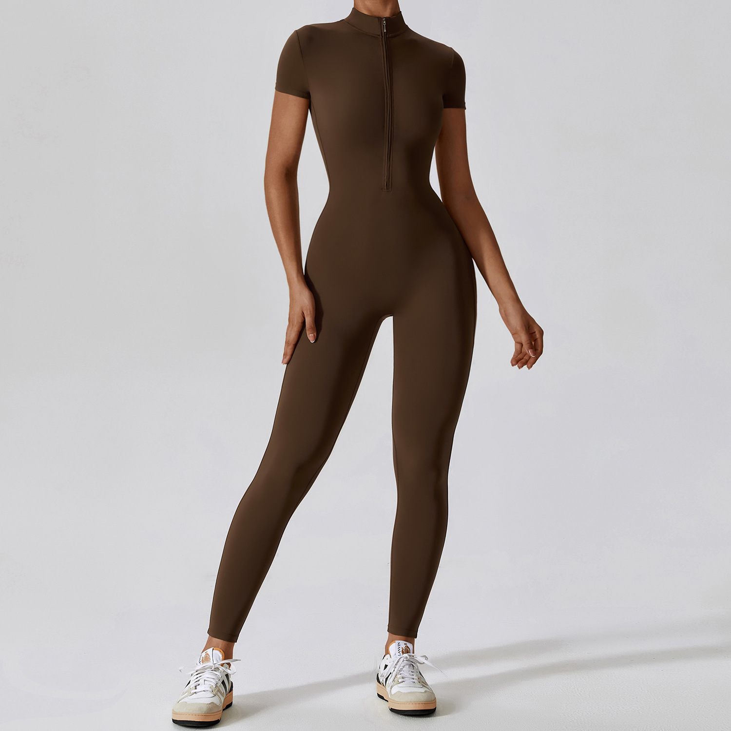 Soft Fabric Zip Down Short Sleeve Jumpsuit 8305