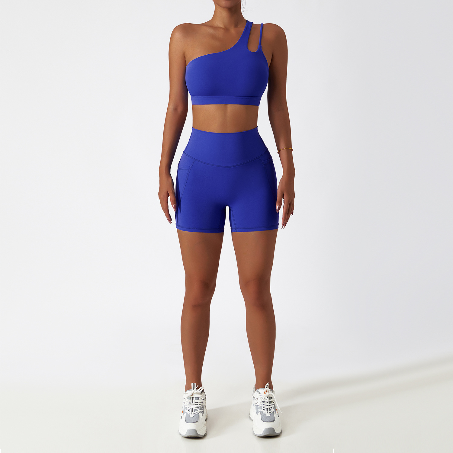 Wide Hem & One Shoulder Soft Material Yoga Shorts Sets 6425