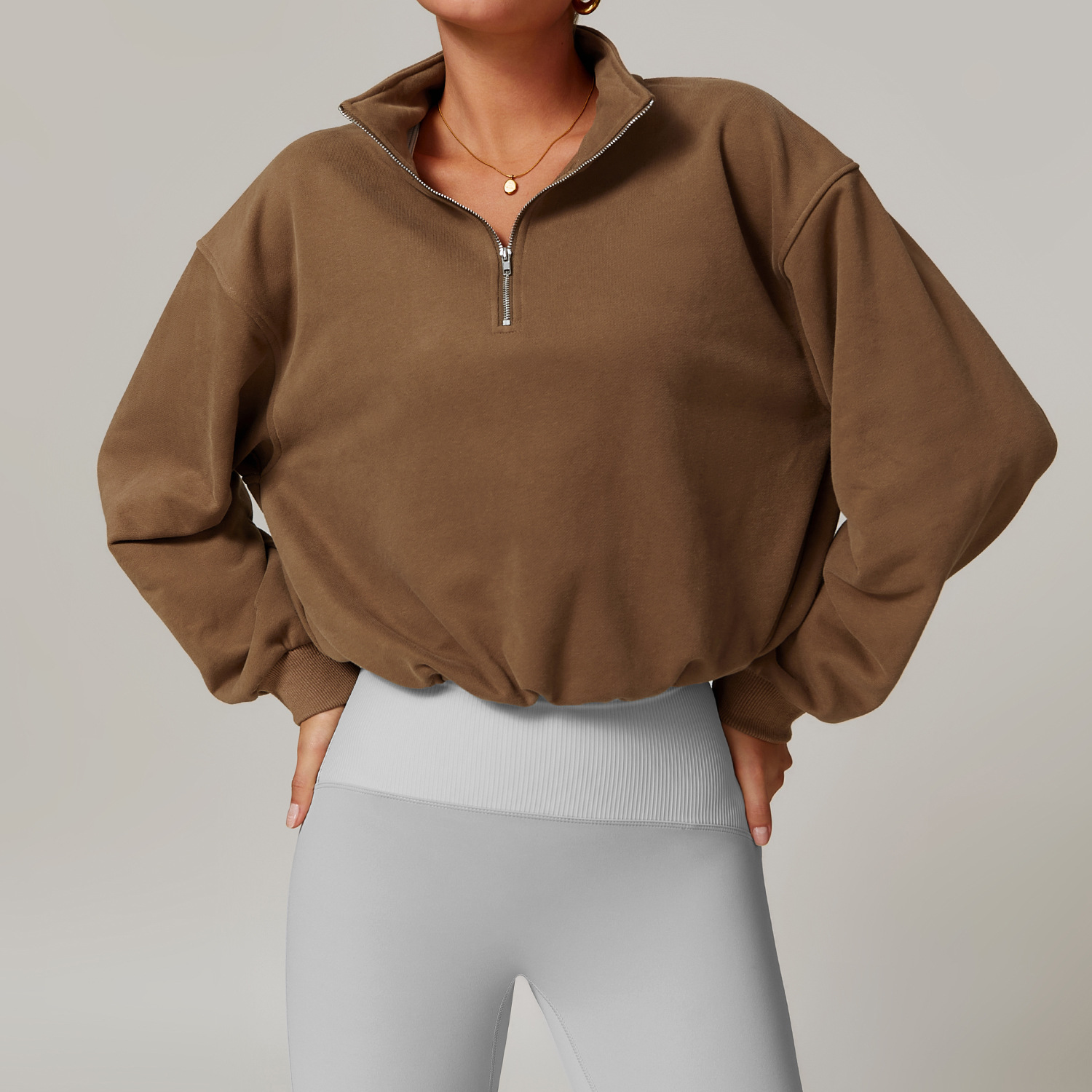 Stand Collar Zip Down Sweatshirt 8936