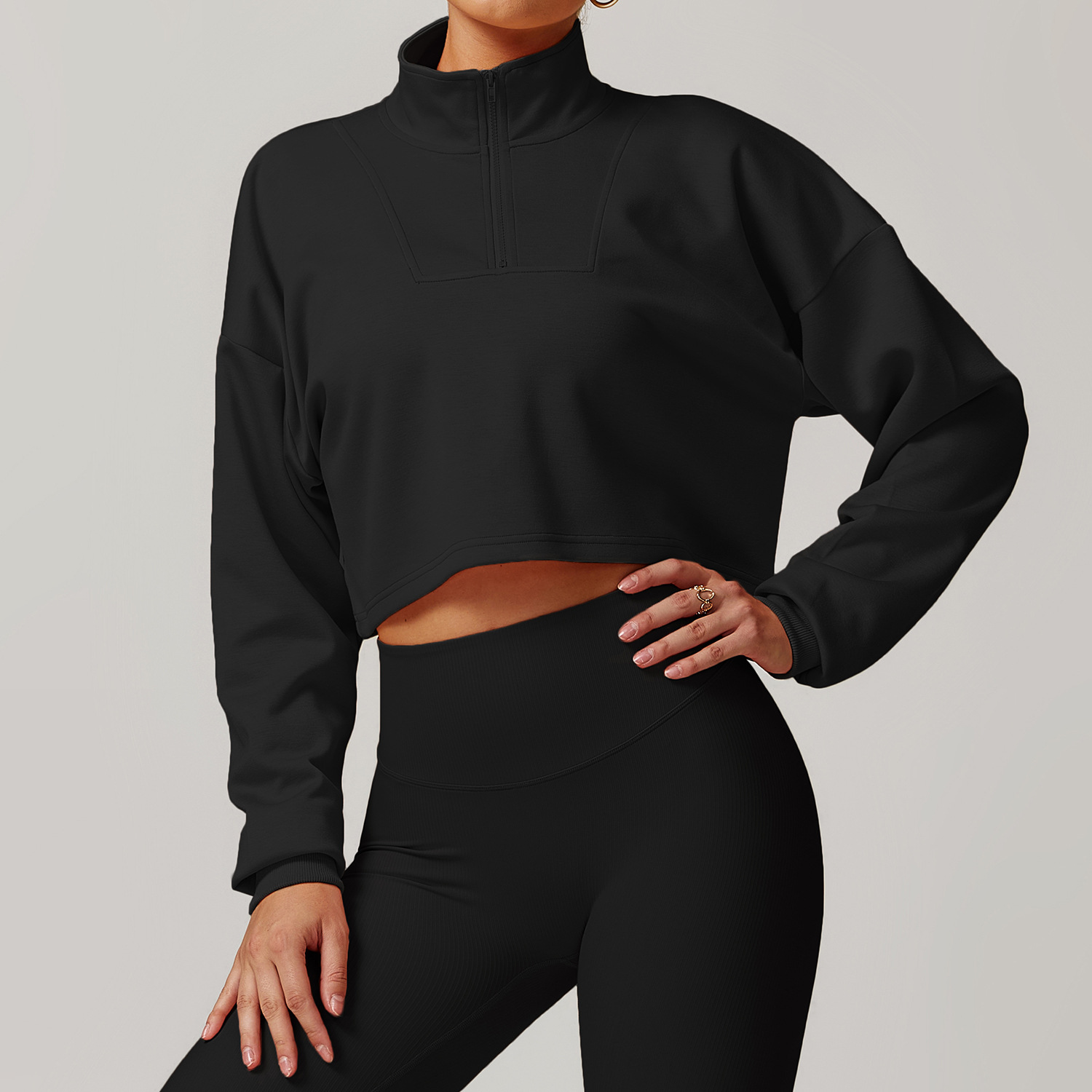 Stand Collar Loose Crop Yoga Top 8883