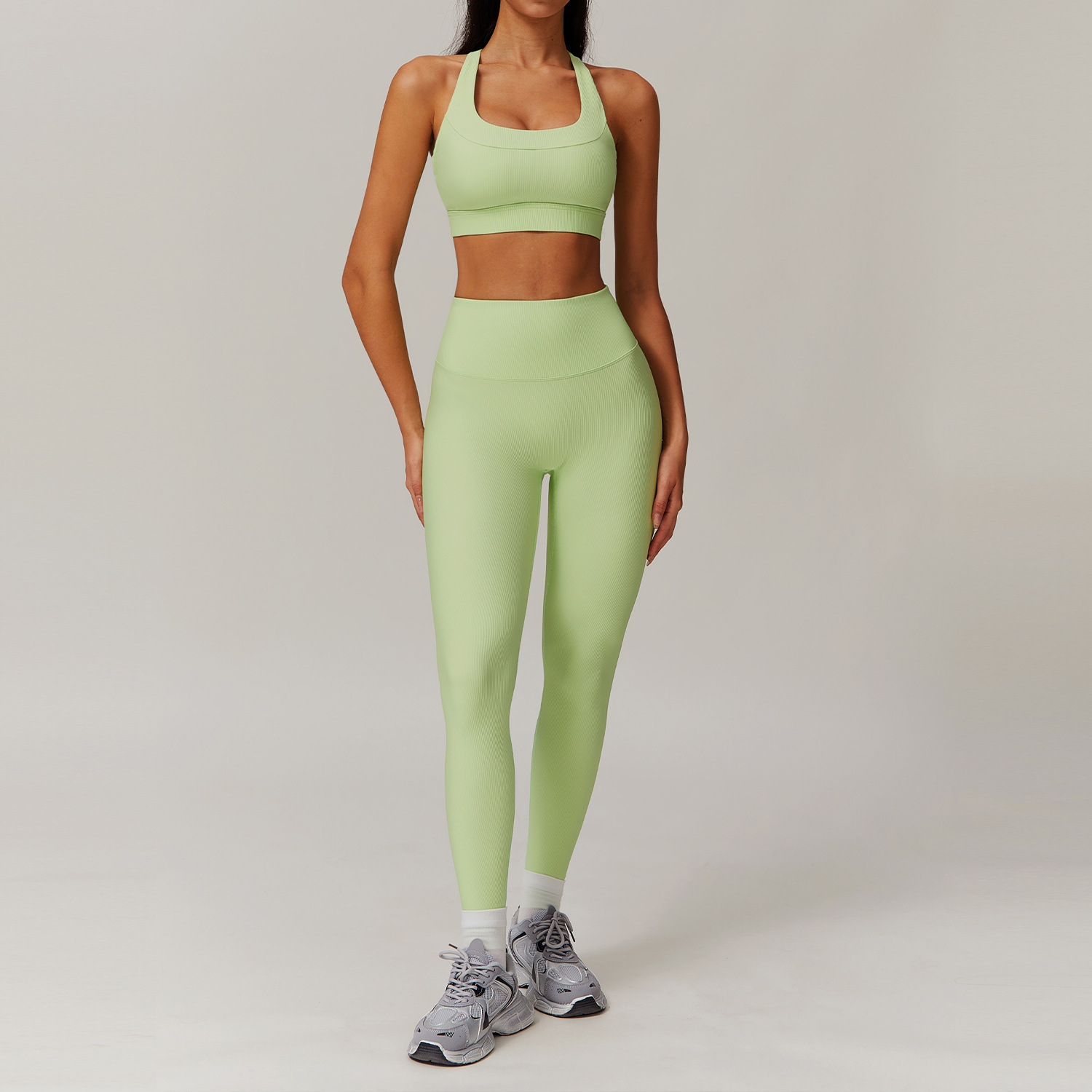 Curved Waist Ribbed Yoga Sets 2 Options 8883