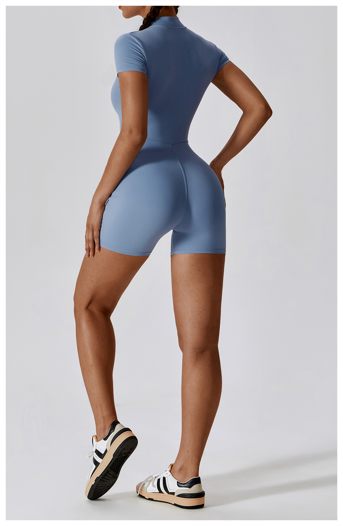 Soft Fabric Zip Down Short Sleeve Romper 8294