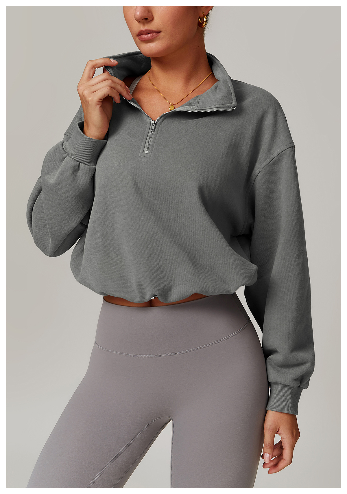 Stand Collar Zip Down Sweatshirt 8936