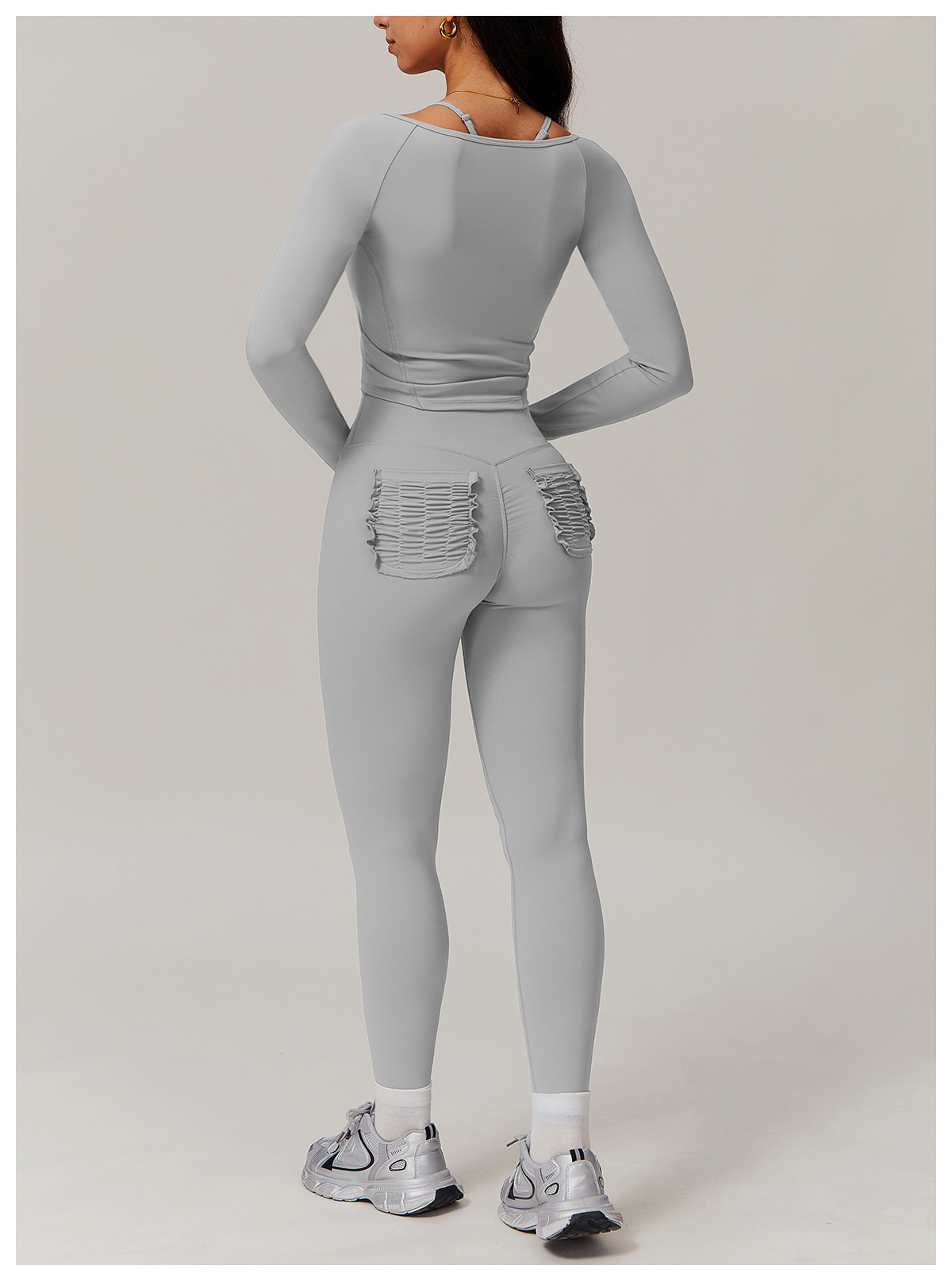 Soft Fabric Pleated Pockets Yoga Sets 4 Options 9139