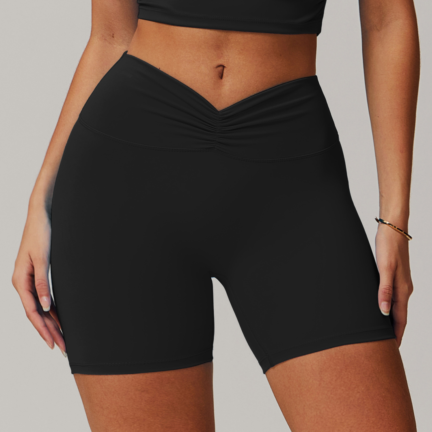 Soft Fabric Twist Pleats Yoga Shorts 9141