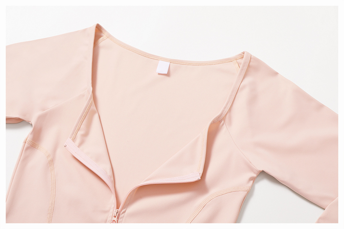 Soft Fabric Zip Down Curved Hem Yoga Top 9139