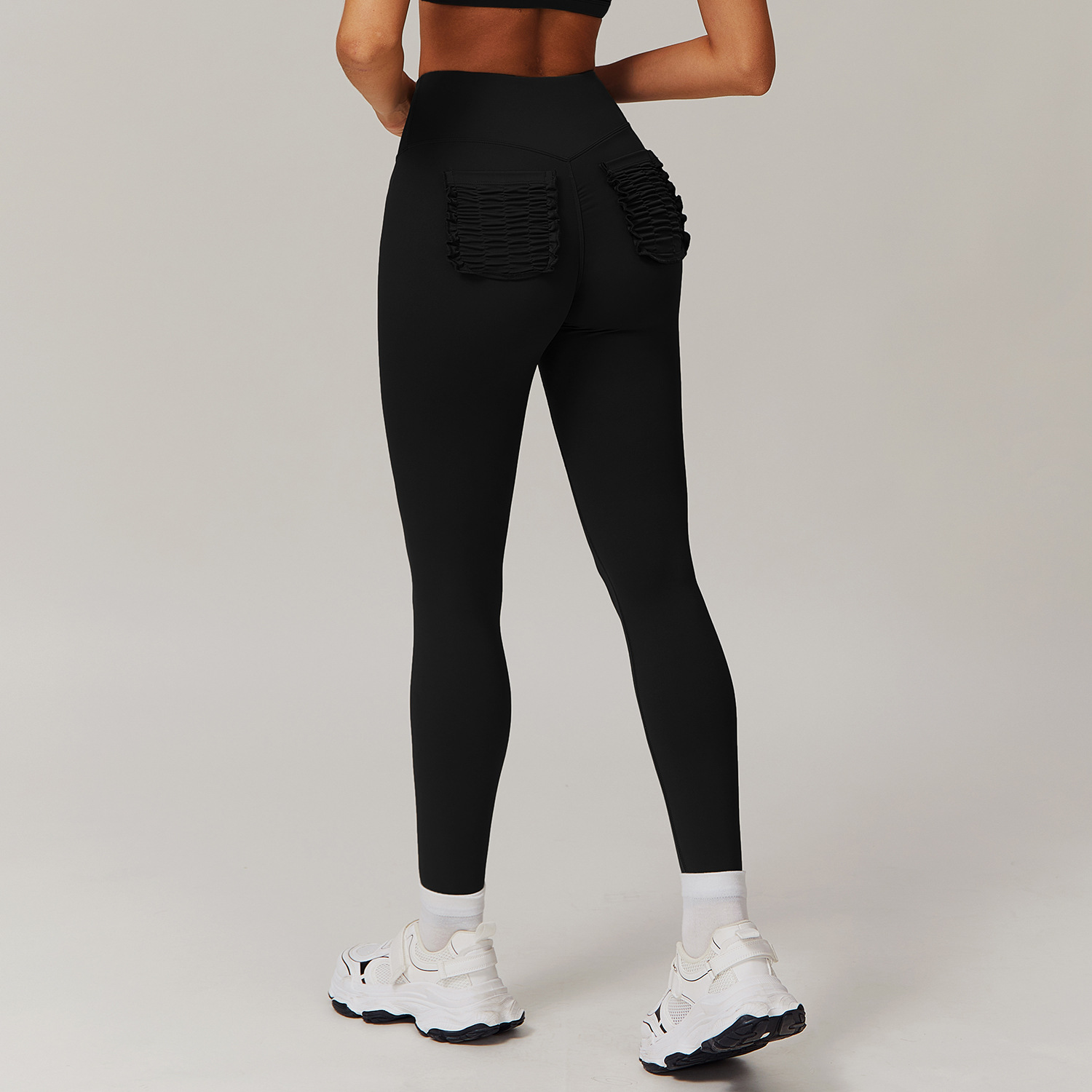 Soft Fabric Yoga Leggings With Pleated Pockets 9139