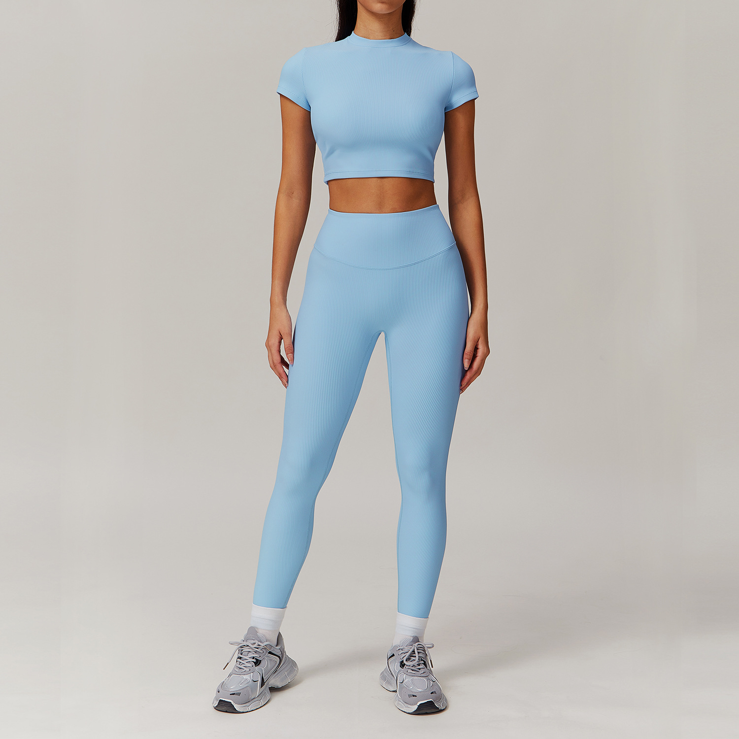Long & Short Sleeves Ribbed Yoga Sets 3 Options 9018
