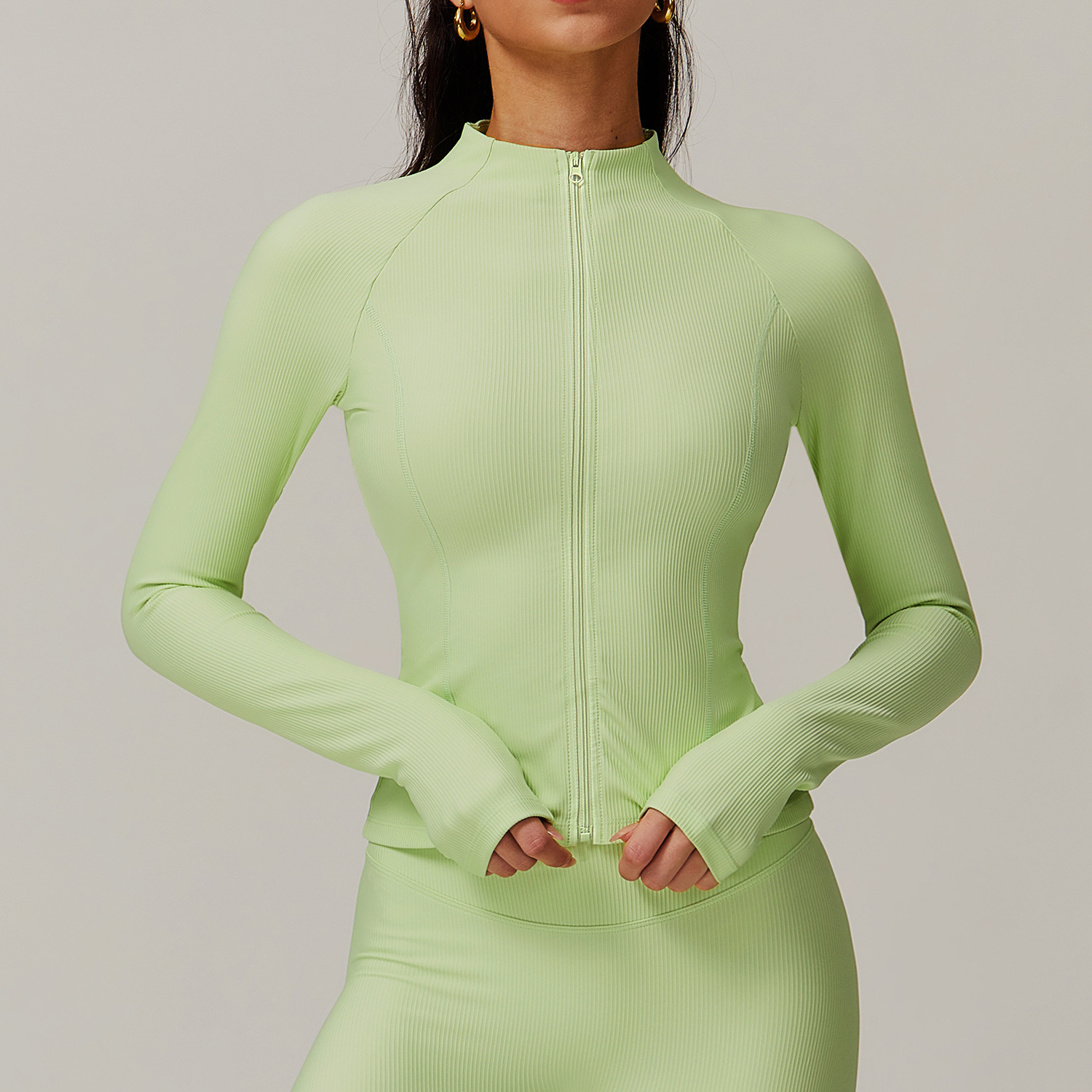 Ribbed Zip Down Yoga Top 9018