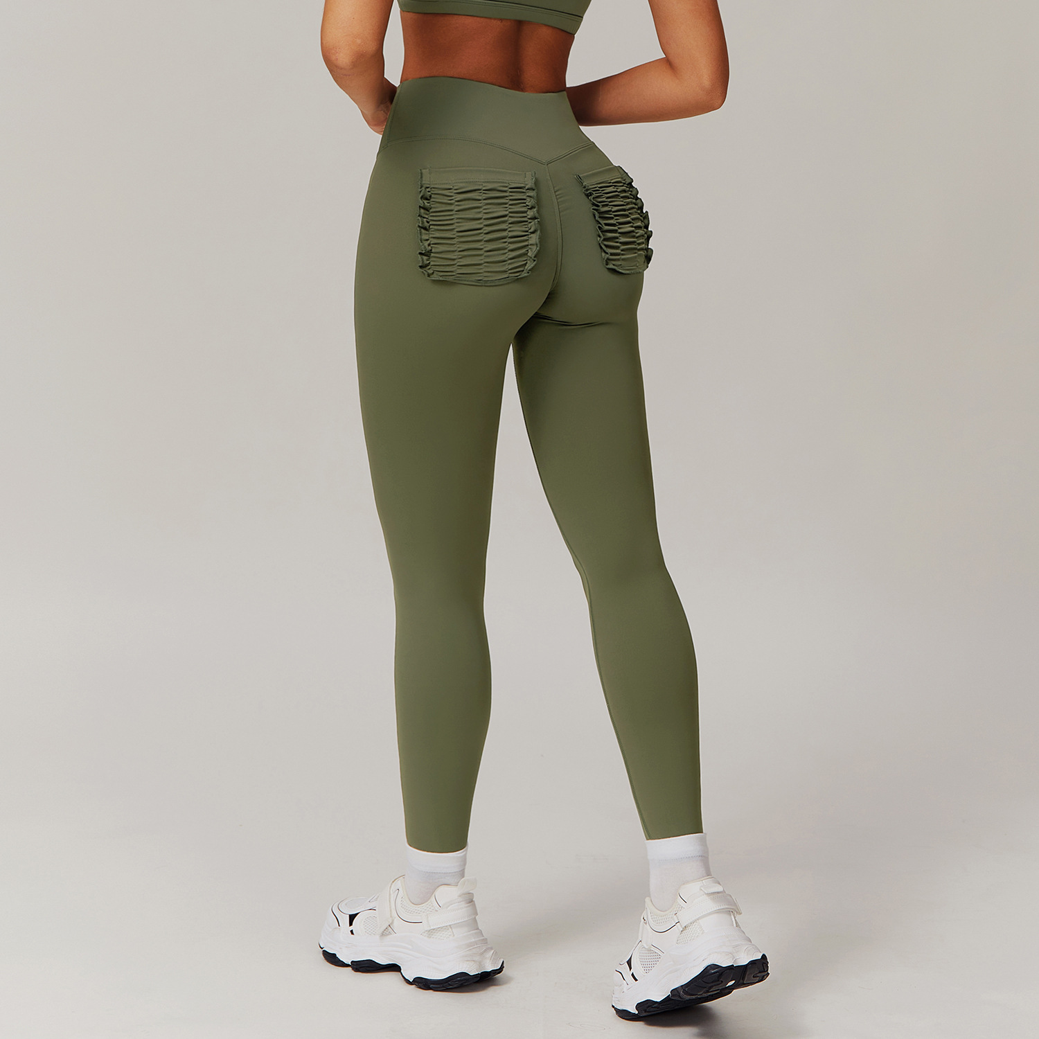 Soft Fabric Yoga Leggings With Pleated Pockets 9139