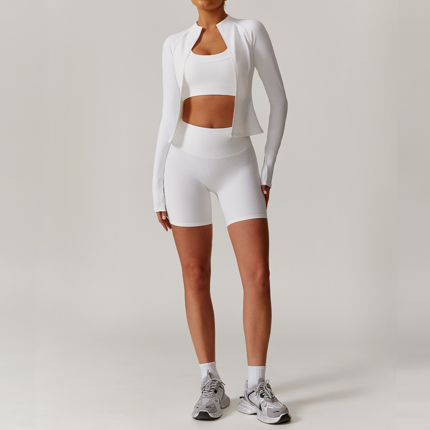 Long & Short Sleeves Ribbed Yoga Shorts Sets 3 Options 9018