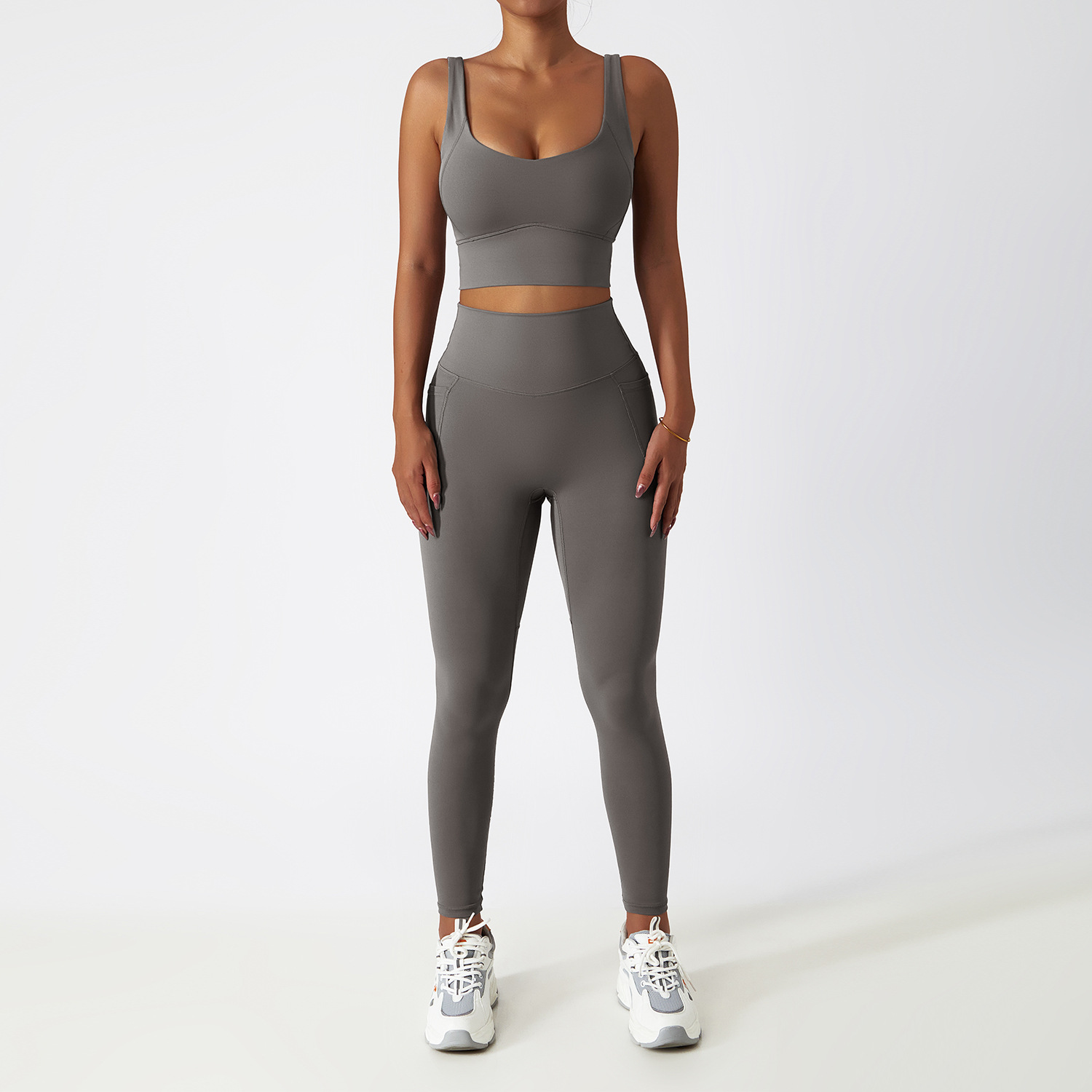 Wide Hem & One Shoulder Soft Material Yoga Sets 6425