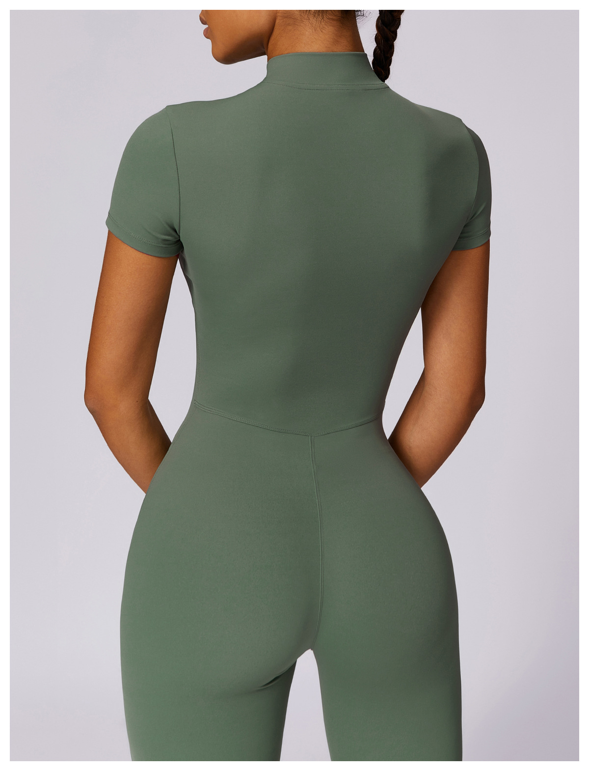 Soft Fabric Zip Down Short Sleeve Jumpsuit 8305