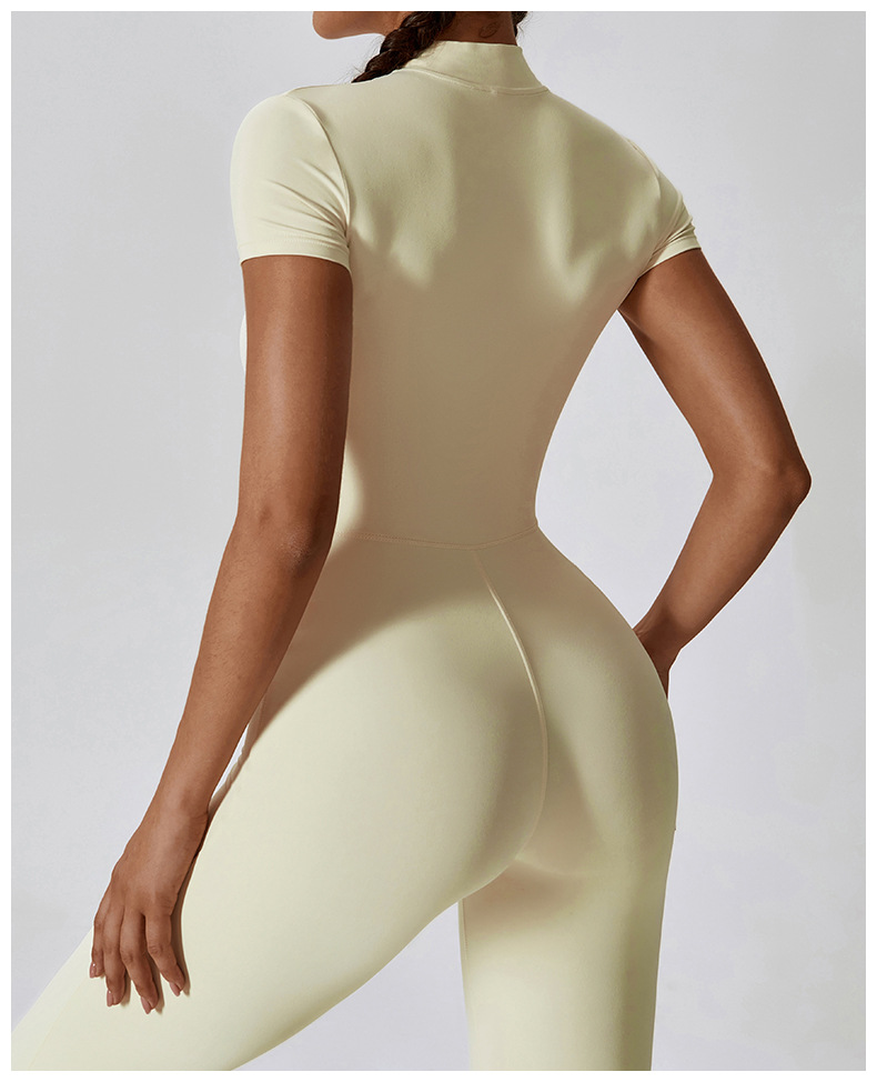 Soft Fabric Zip Down Short Sleeve Jumpsuit 8305