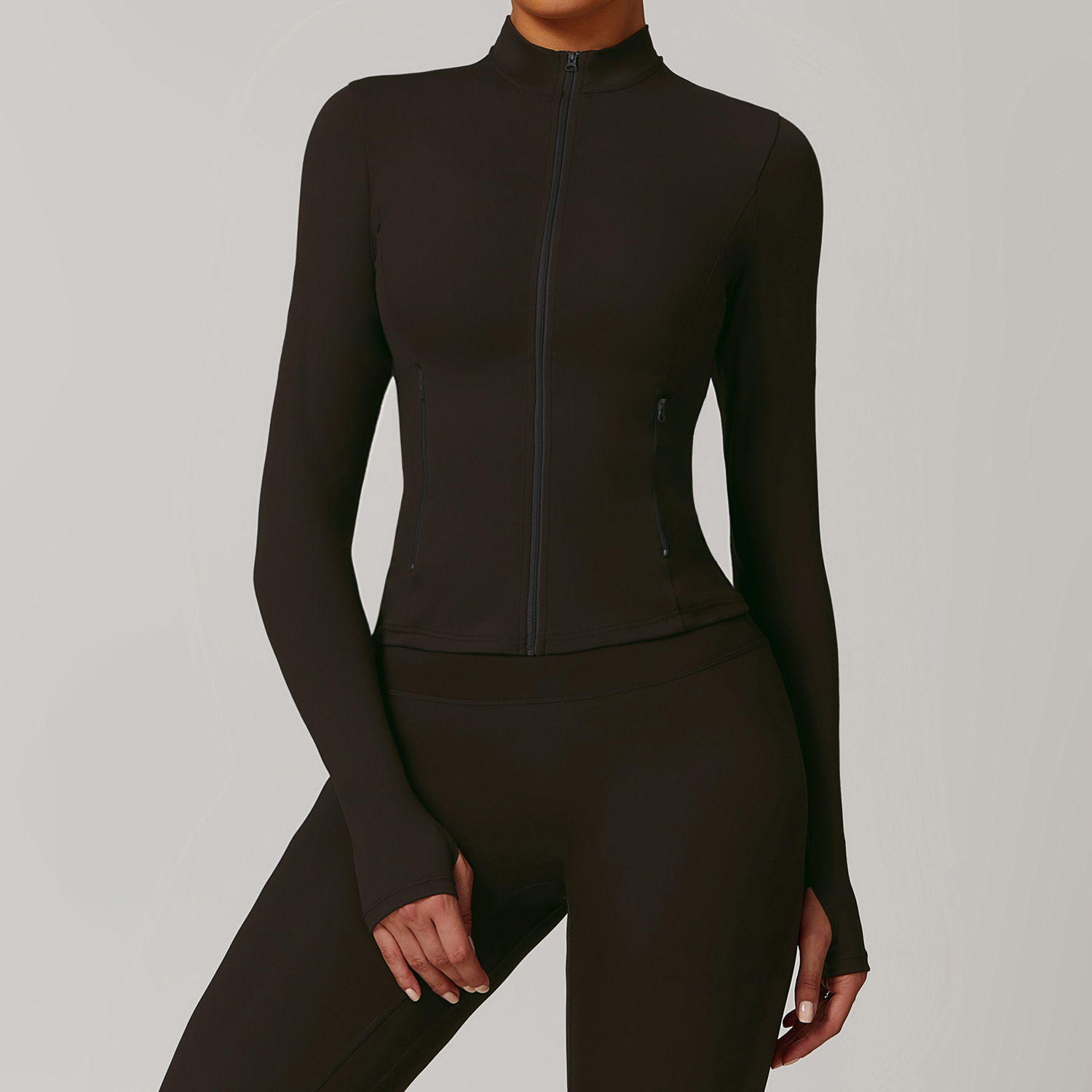Soft Fabric Zip Down Yoga Top With Zipper Pockects 9000