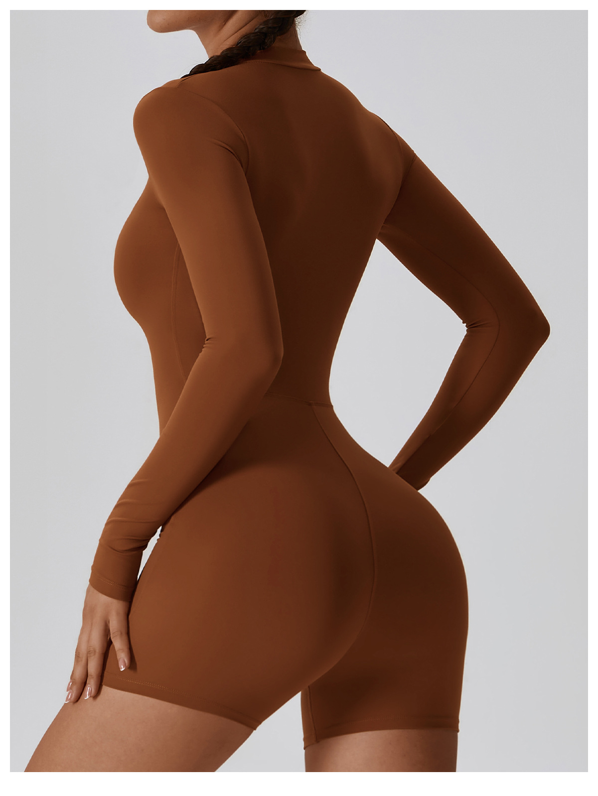 Soft Fabric Zip Down Long Sleeve Romper 8194