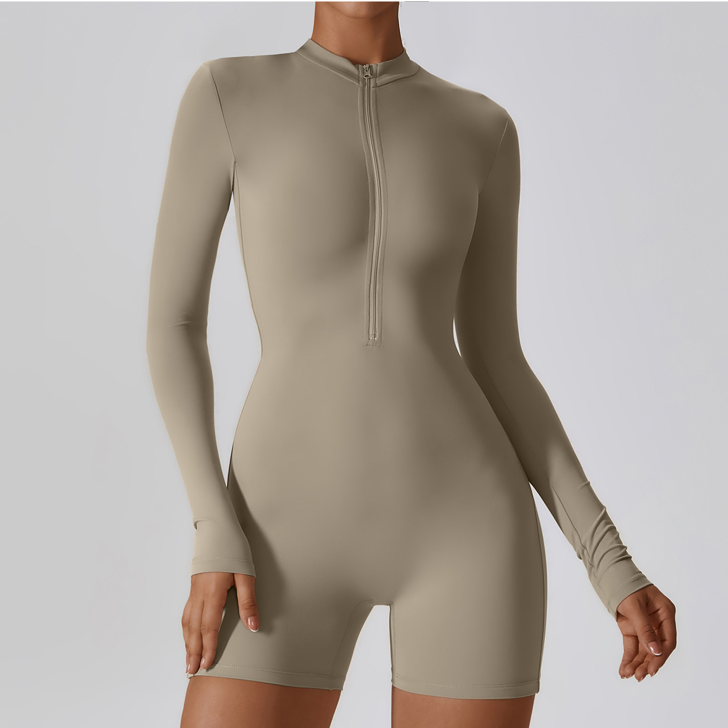 Soft Fabric Zip Down Long Sleeve Romper 8194